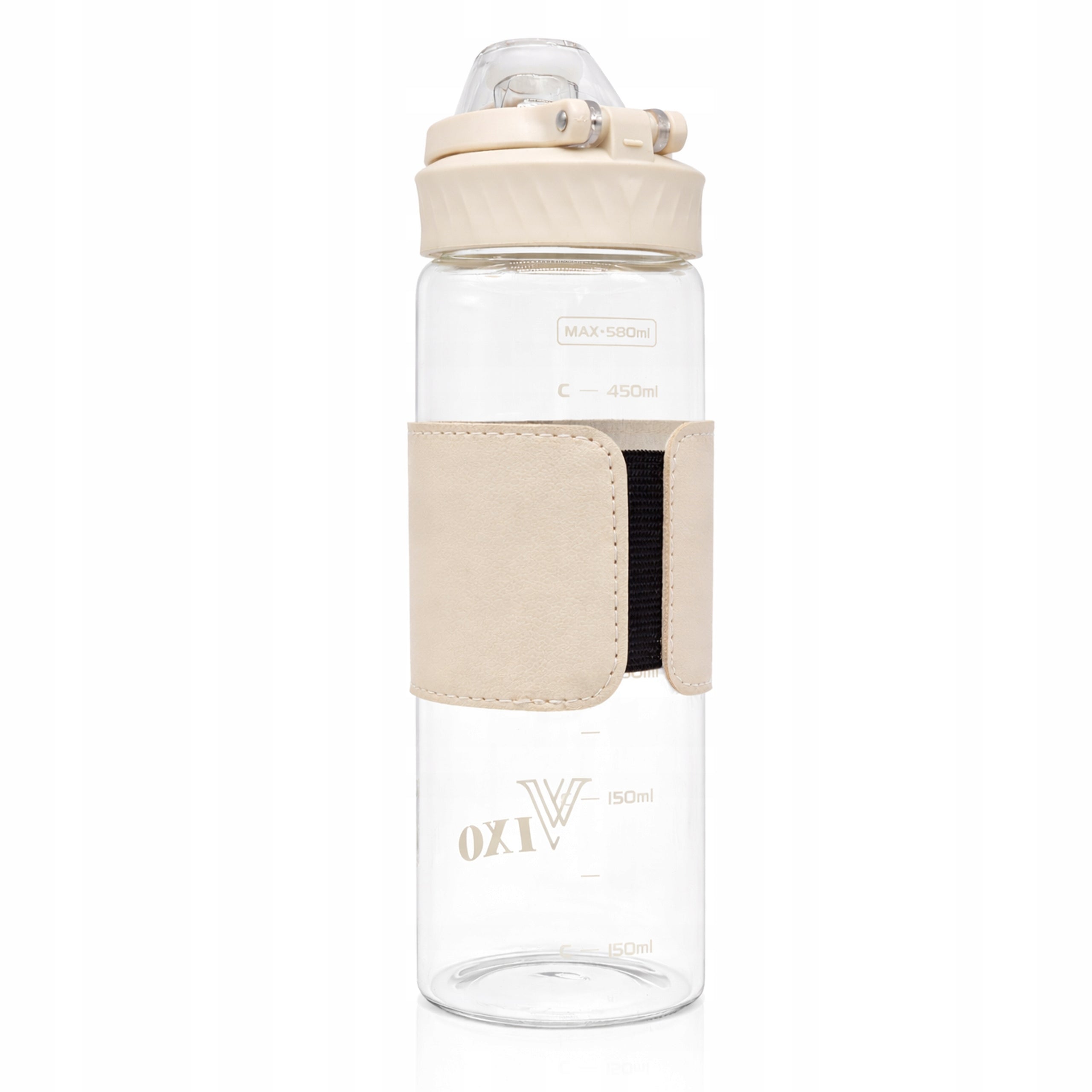 Glass bottle 580ml VIXO leak proof strainer steel handle measuring cup glass eco belt Kind water bottle