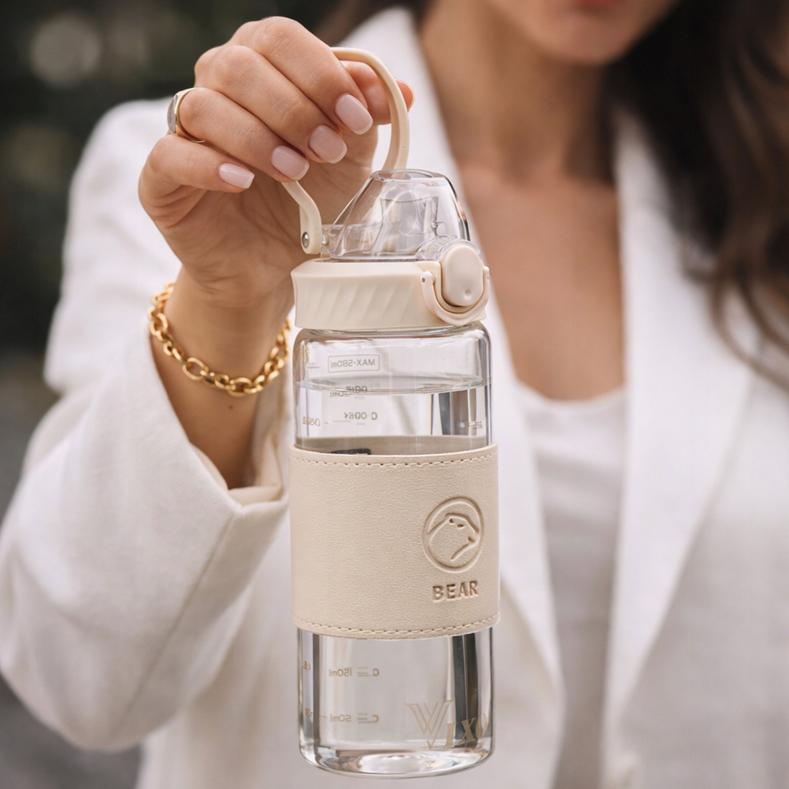 Glass bottle 580ml VIXO leak proof strainer steel handle measuring cup glass eco belt Packaging status original
