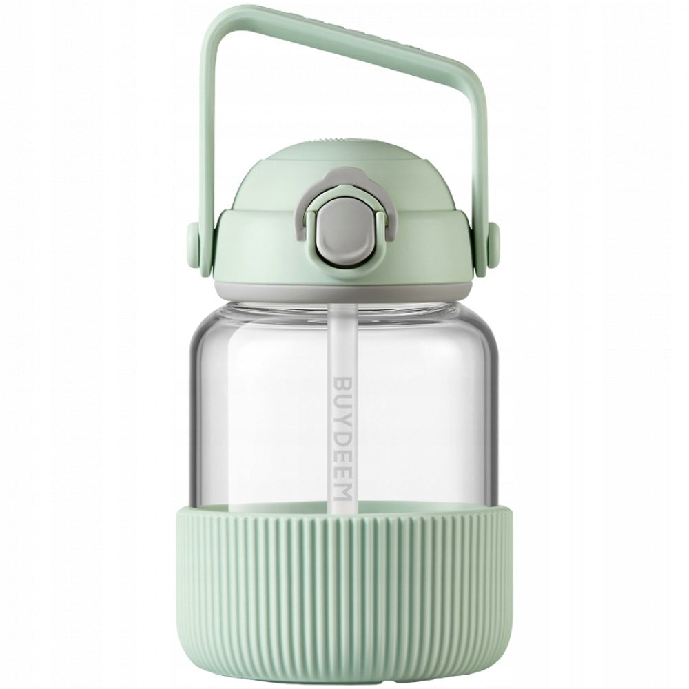 Glass bottle with straw 800 ml water bottle Buydeem DG78 green