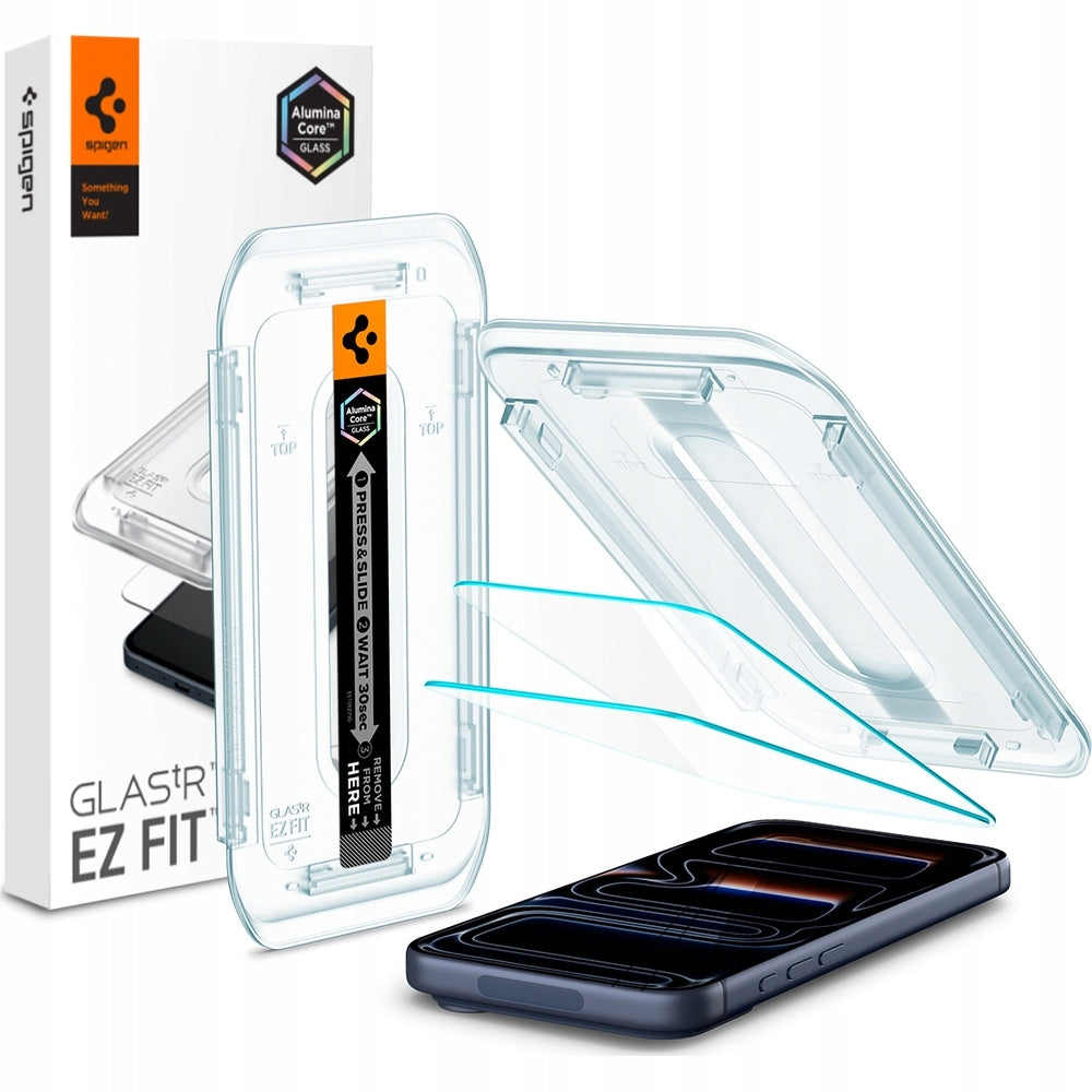 Glass case for iPhone 17 Pro / 17, Spigen Glas.tR 2P with applicator Fits model iPhone 16 Pro