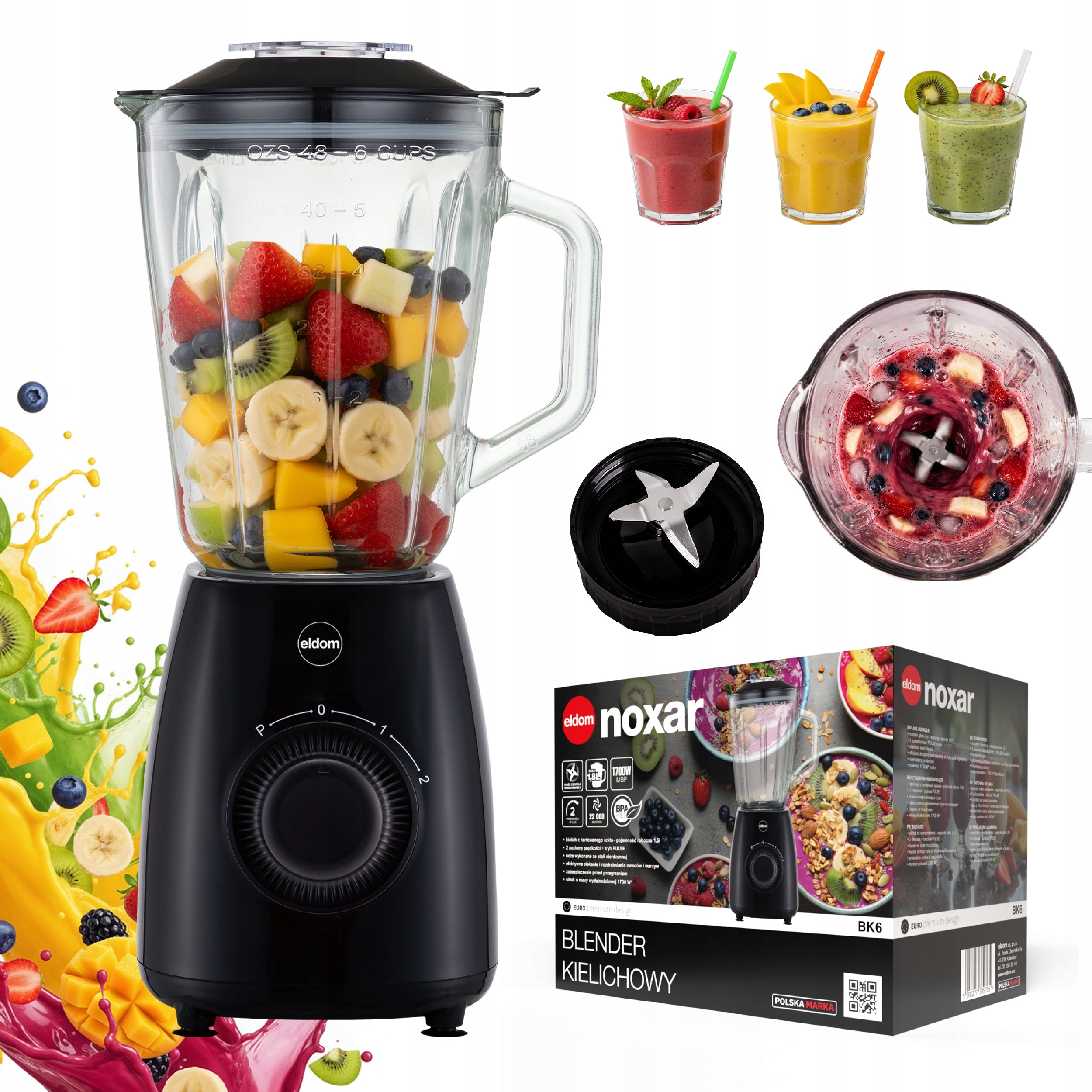 Glass cup blender for cocktails 1,8L 1000W black BK6 Eldom