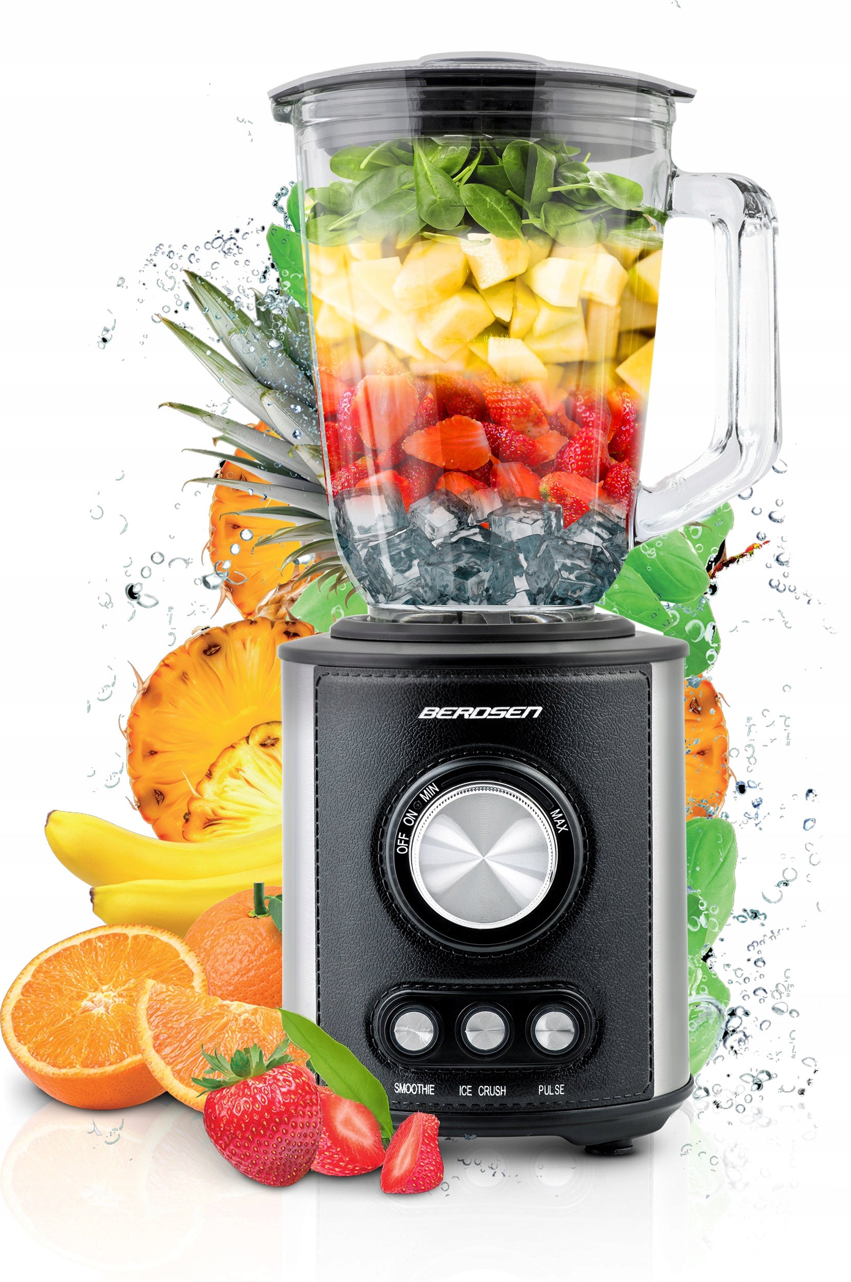 Glass cup blender for smoothie cocktails crushes ice 1,5L 800W black Brand Berdsen