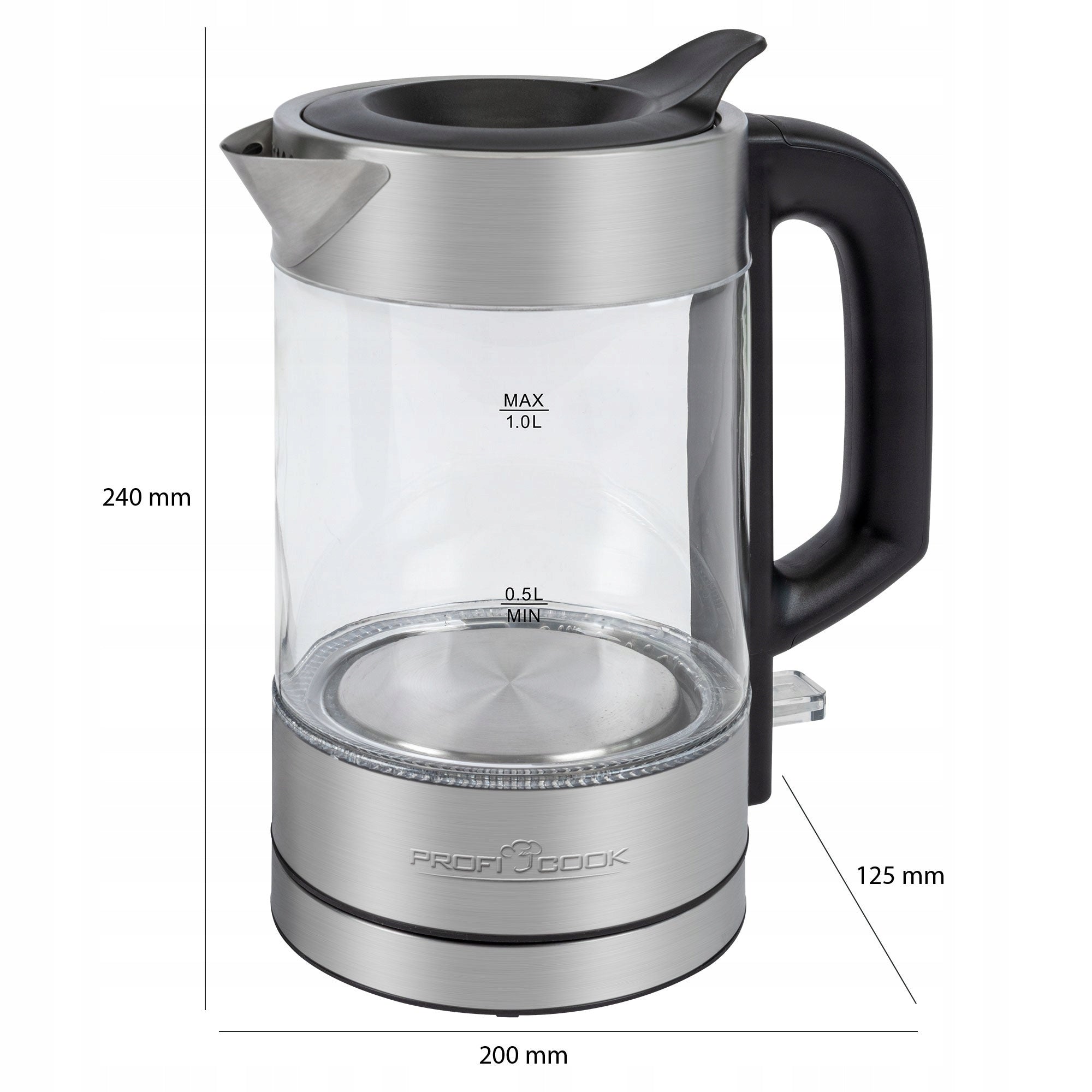 Glass electric kettle 1.0 L ProfiCook PC-WKS 1229 G Dominant color silver/gray