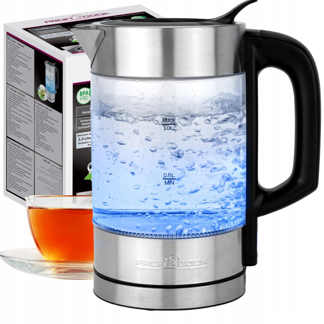 Glass electric kettle 1.0 L ProfiCook PC-WKS 1229 G