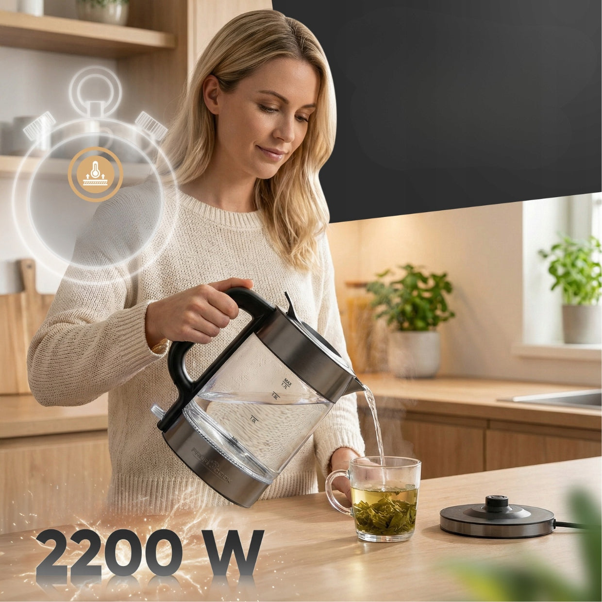 Glass electric kettle 1.7 L Glass ProfiCook PC-WKS (dark inox) Brand Profi Cook