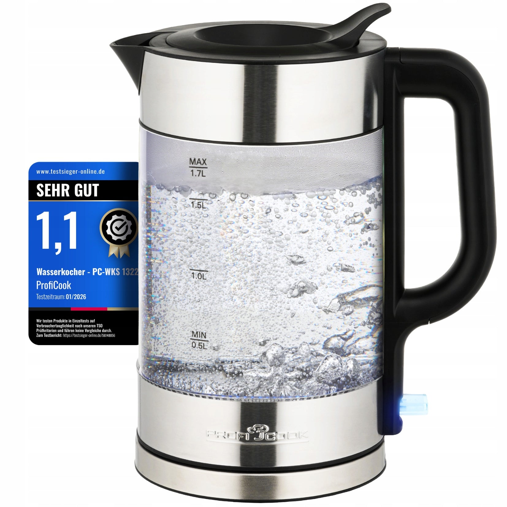 Glass electric kettle 1.7 L ProfiCook PC-WKS BPA Free (inox) Capacity 1.7 l