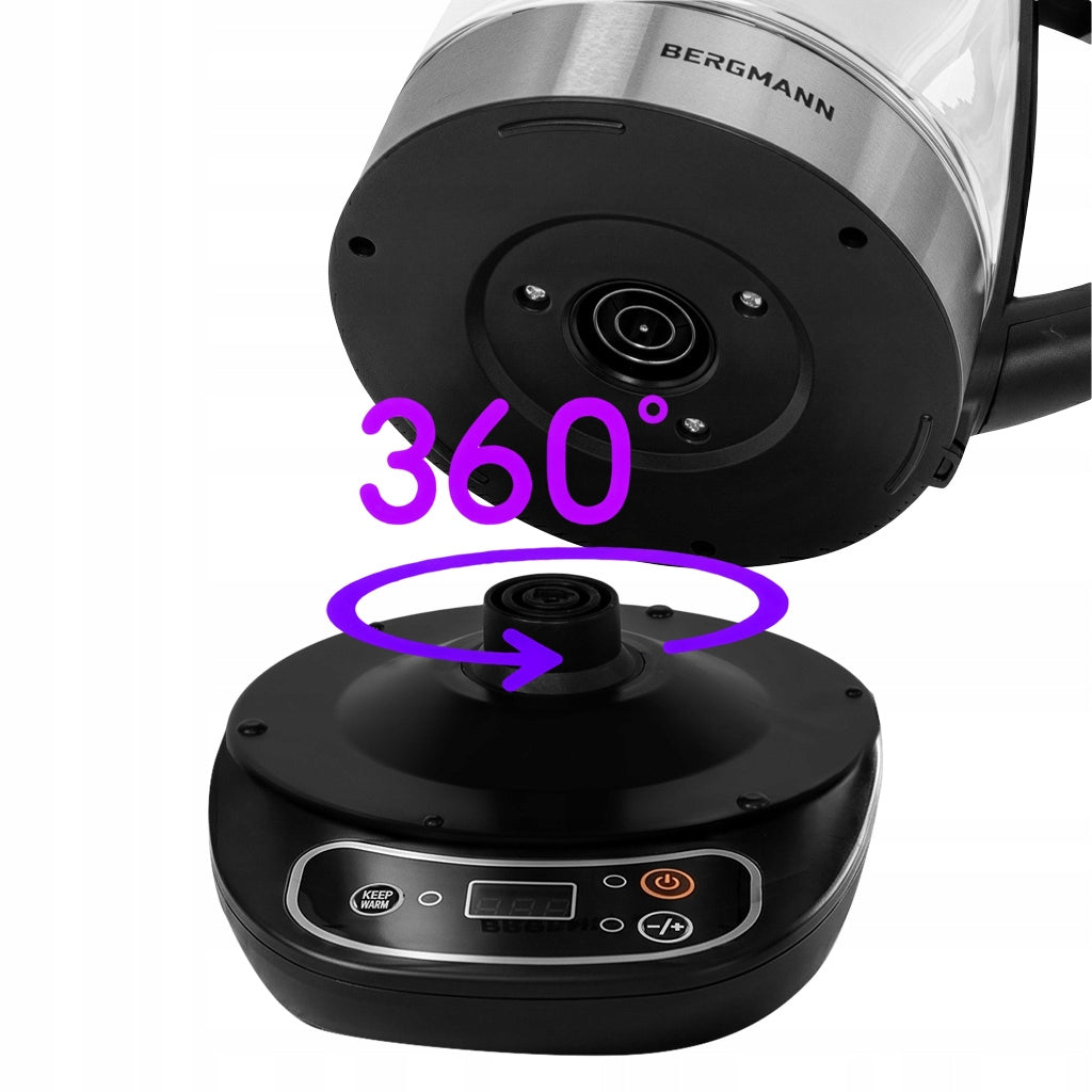Glass electric kettle BERGMANN 1,7L 2200W control panel Black Dominant color black