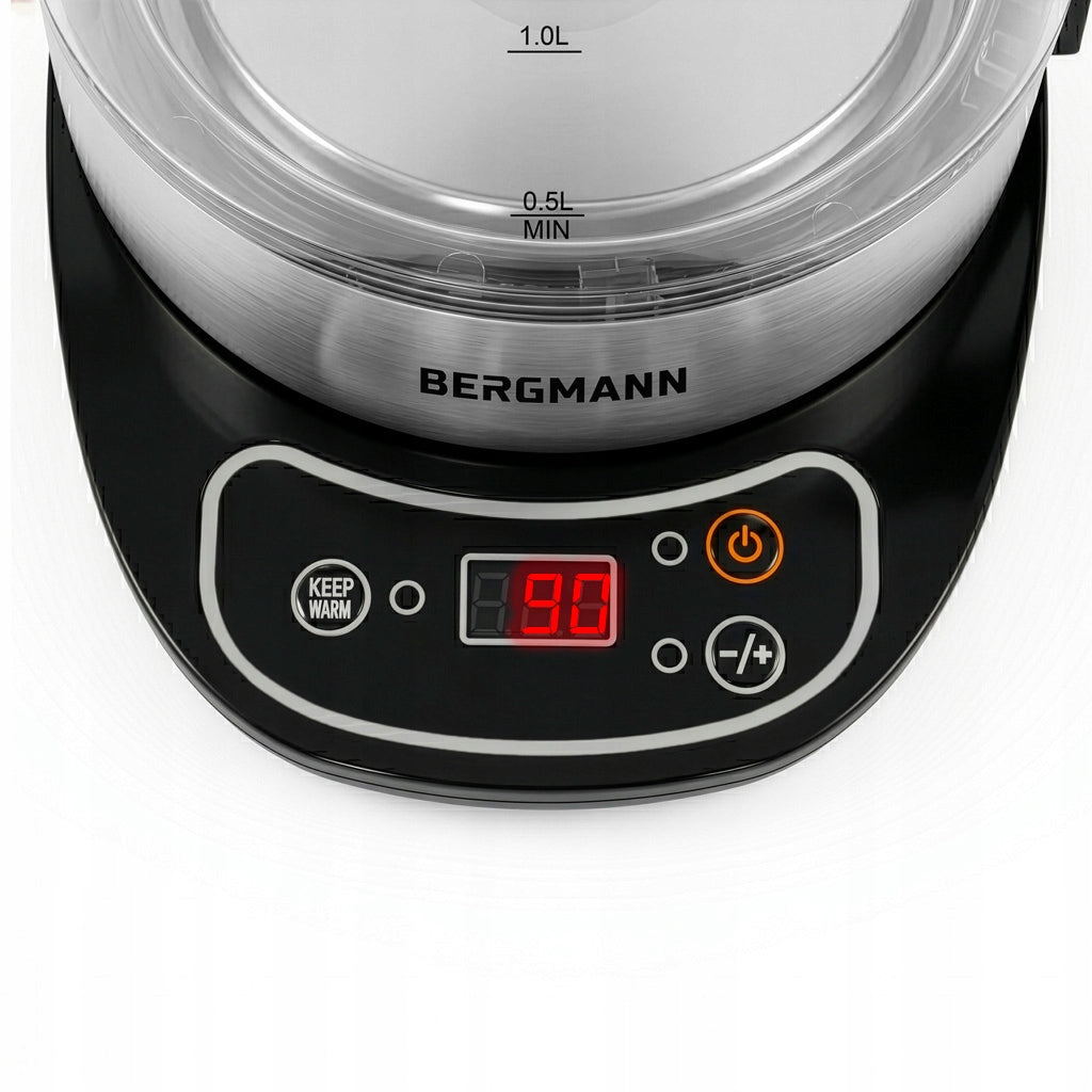 Glass electric kettle BERGMANN 1,7L 2200W control panel Black Power 2200 W