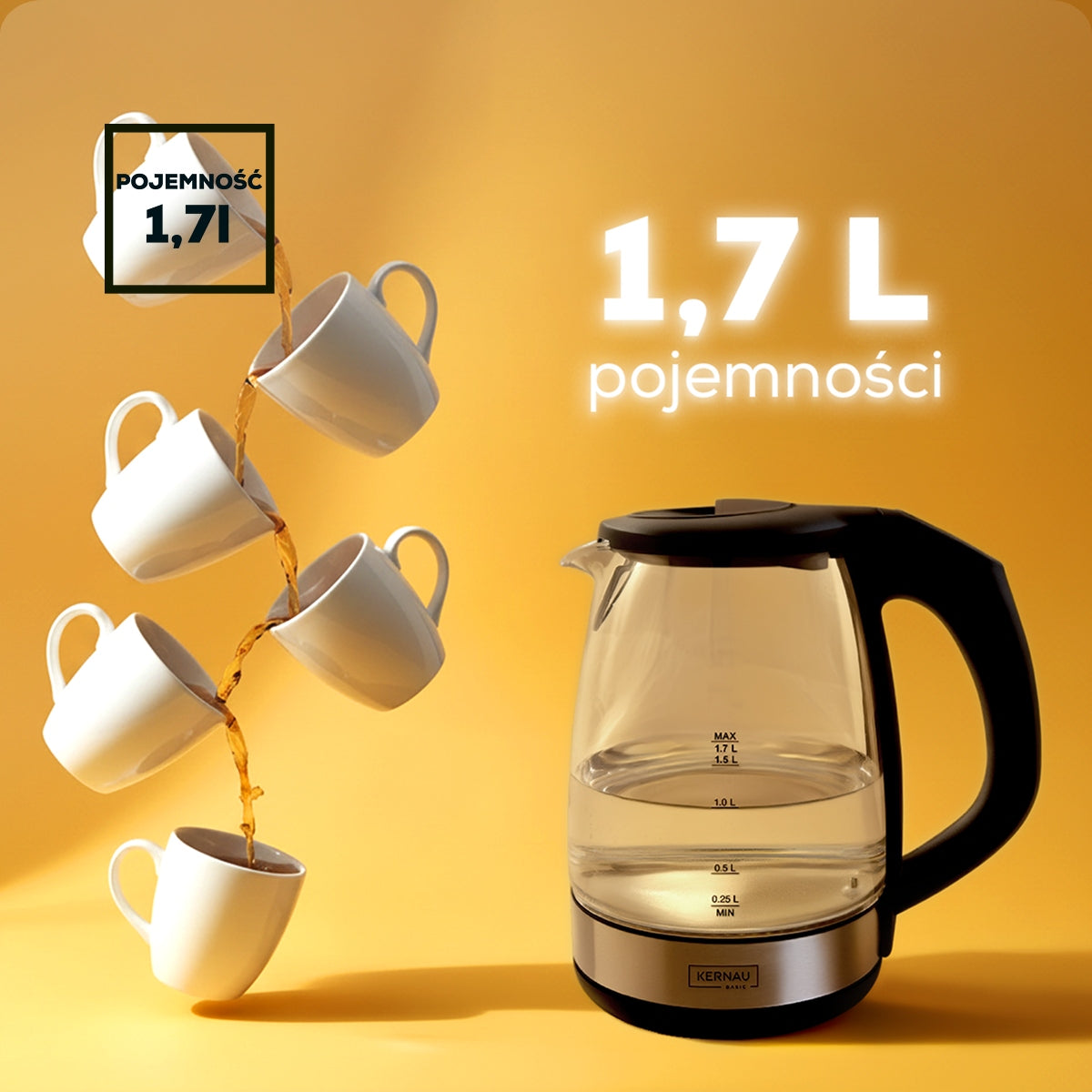 Glass electric kettle Kernau POWERFUL 2200W 1,7L Temperature control Material glass