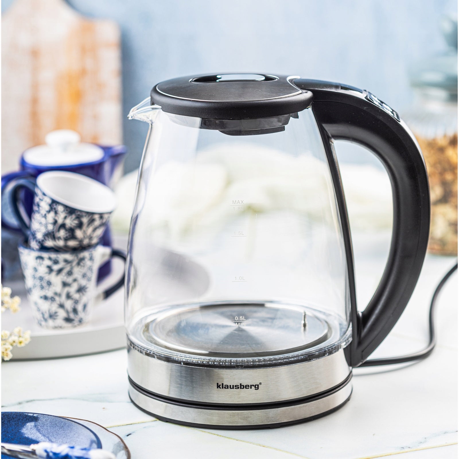 Glass electric kettle Temperature control Klausberg KB-7887 1.8L LED LCD Manufacturer code KB-7887
