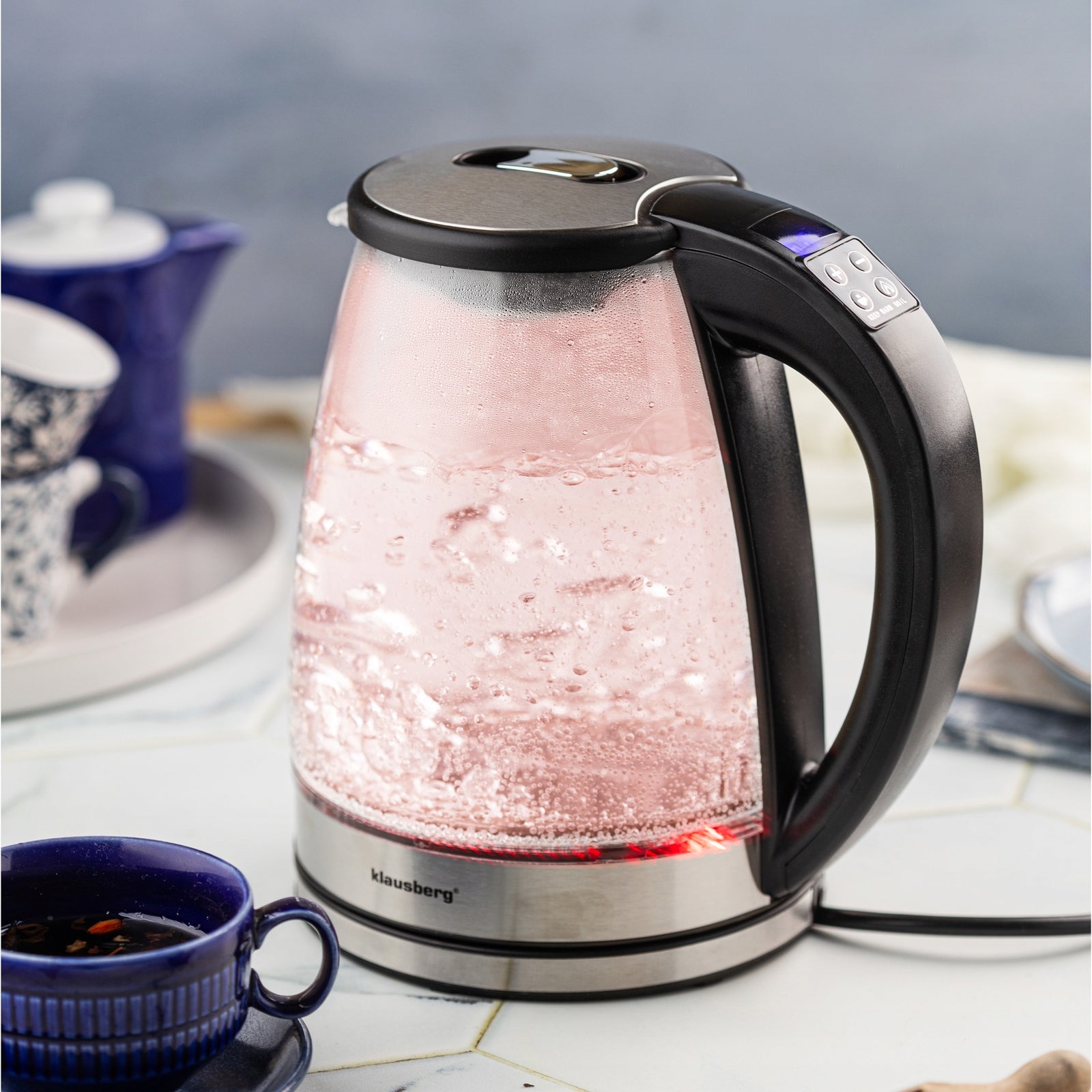 Glass electric kettle Temperature control Klausberg KB-7887 1.8L LED LCD Model KB-7887