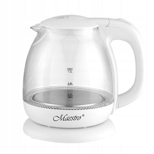 Glass electric kettle WHITE 1l 1100W | Maestro MR-055-WHITE Manufacturer code MR055