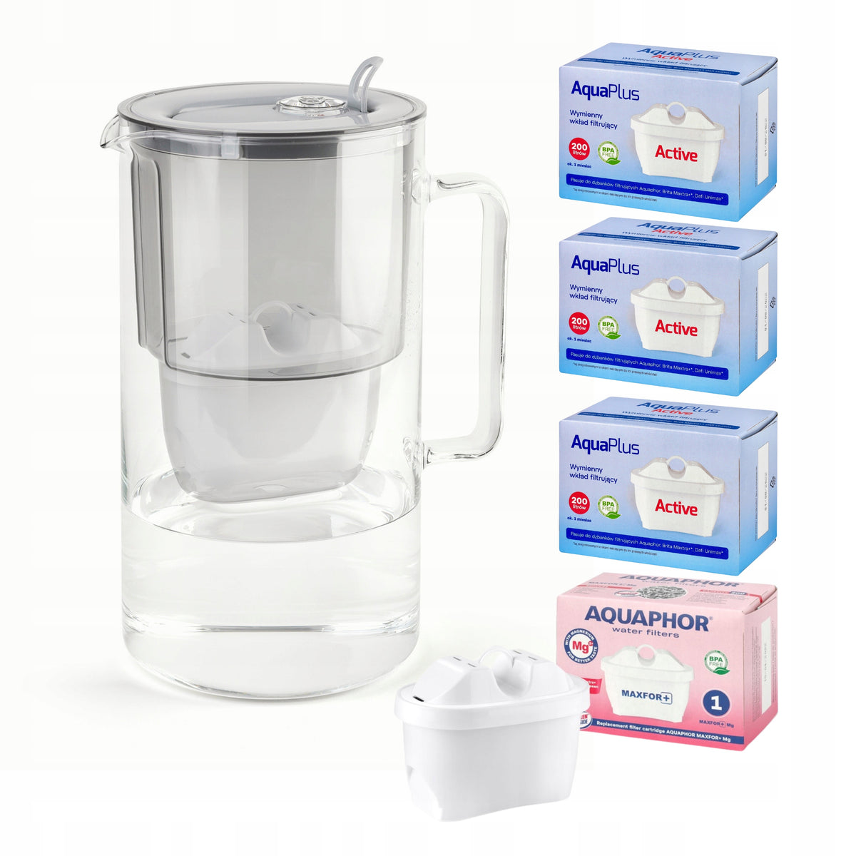 Glass filter jug Aquaphor Glass Grey 2,5L + 4 Filters (1+3)