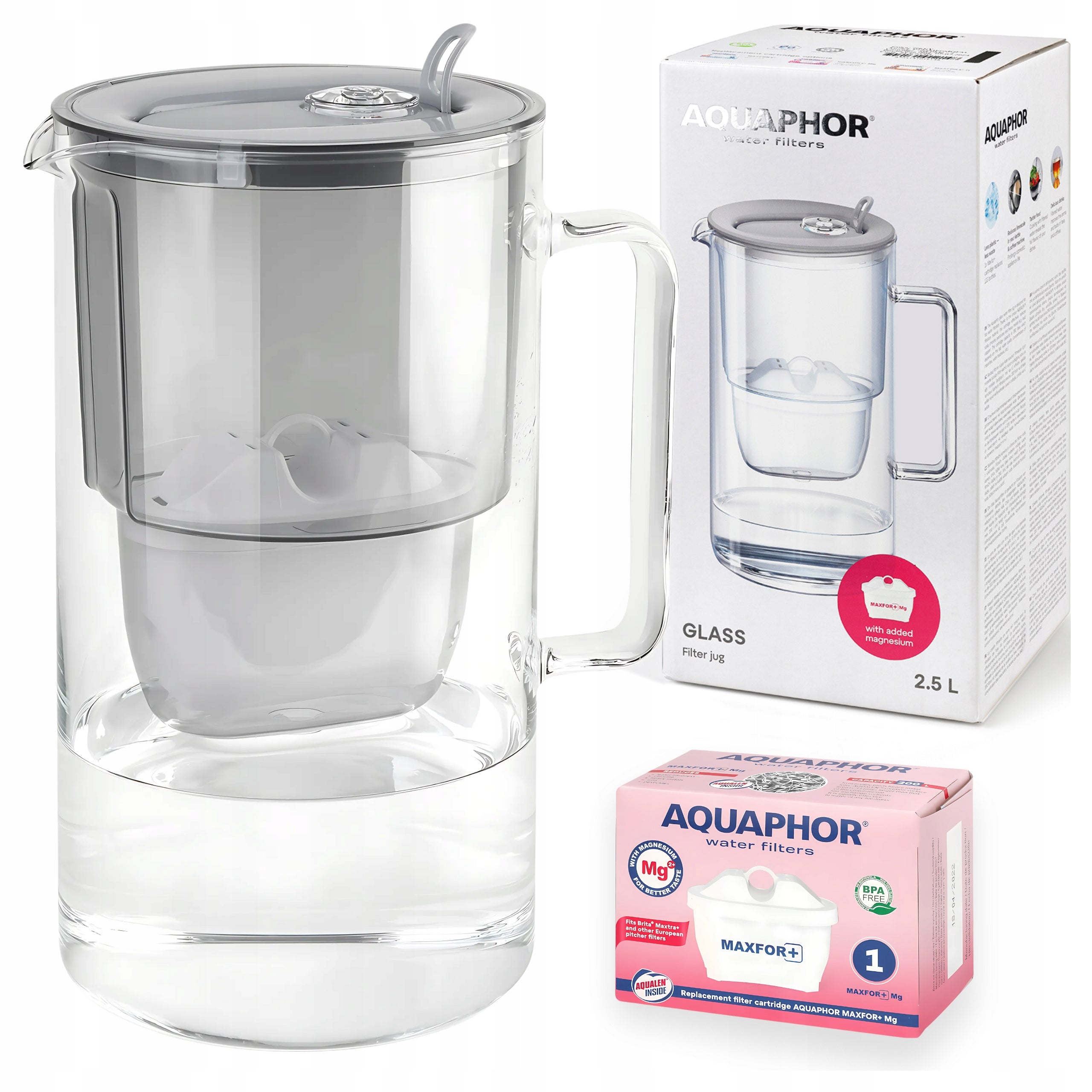 Glass filter jug Aquaphor Glass Grey + Filter Maxfor Mg Magnesium