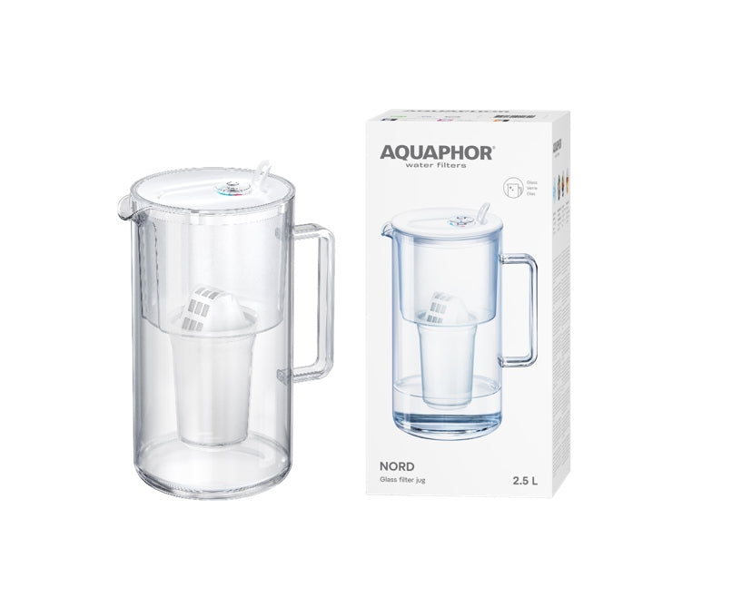 Glass filter jug Aquaphor Nord 2,5l with cartridge A5 (350l), white