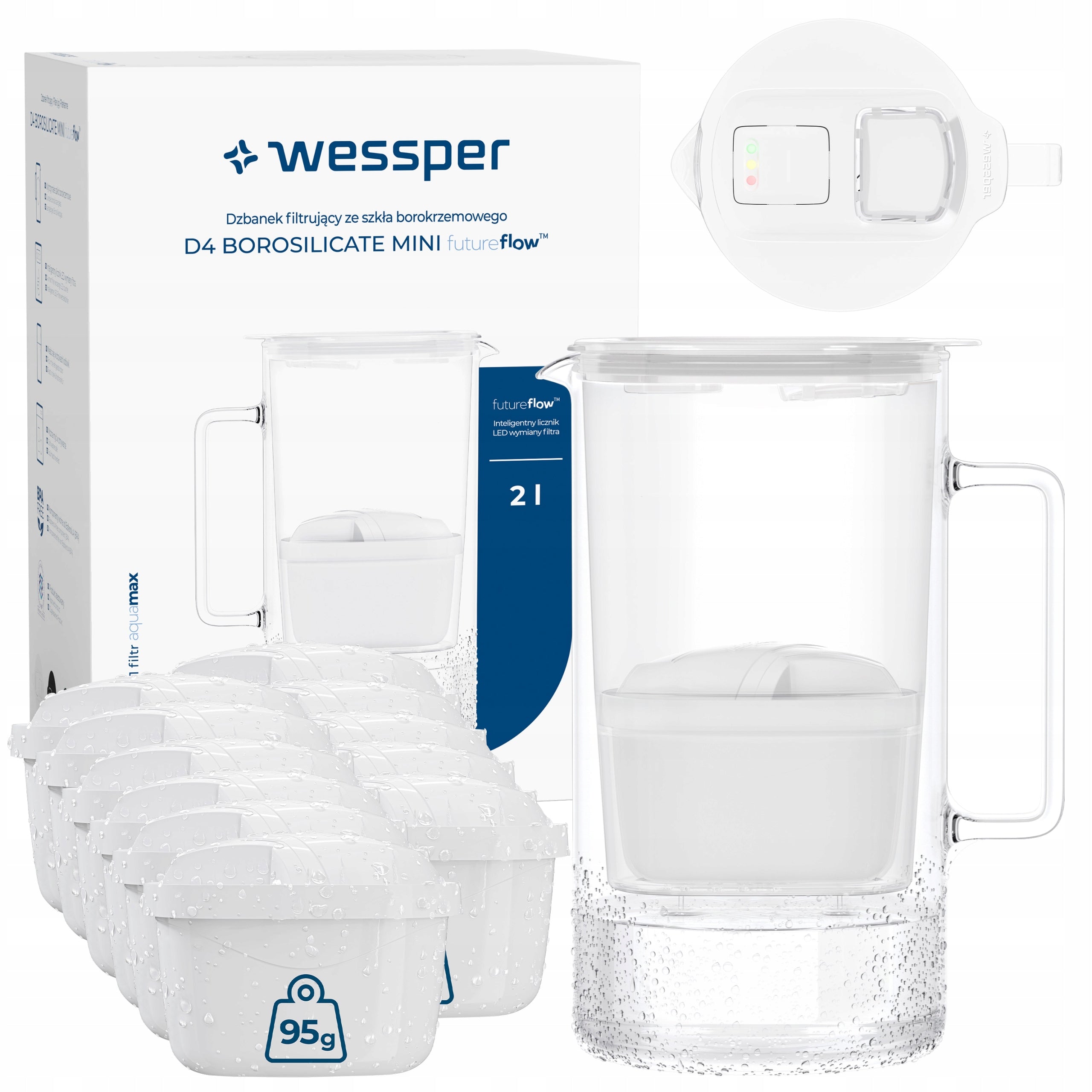Glass filter jug D4 BOROSILICATE MINI LED counter 2l + 12x filter