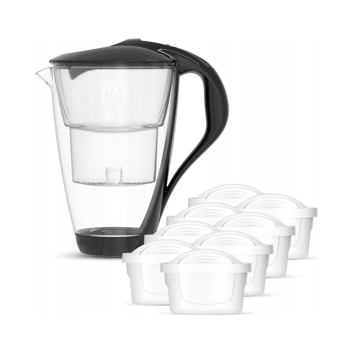 Glass filter jug Dafi Crystal LED black 8 Unimax cartridges Manufacturer code D.FO.DAFI.SZKLANY.LED.UM.CZARNY.P-8