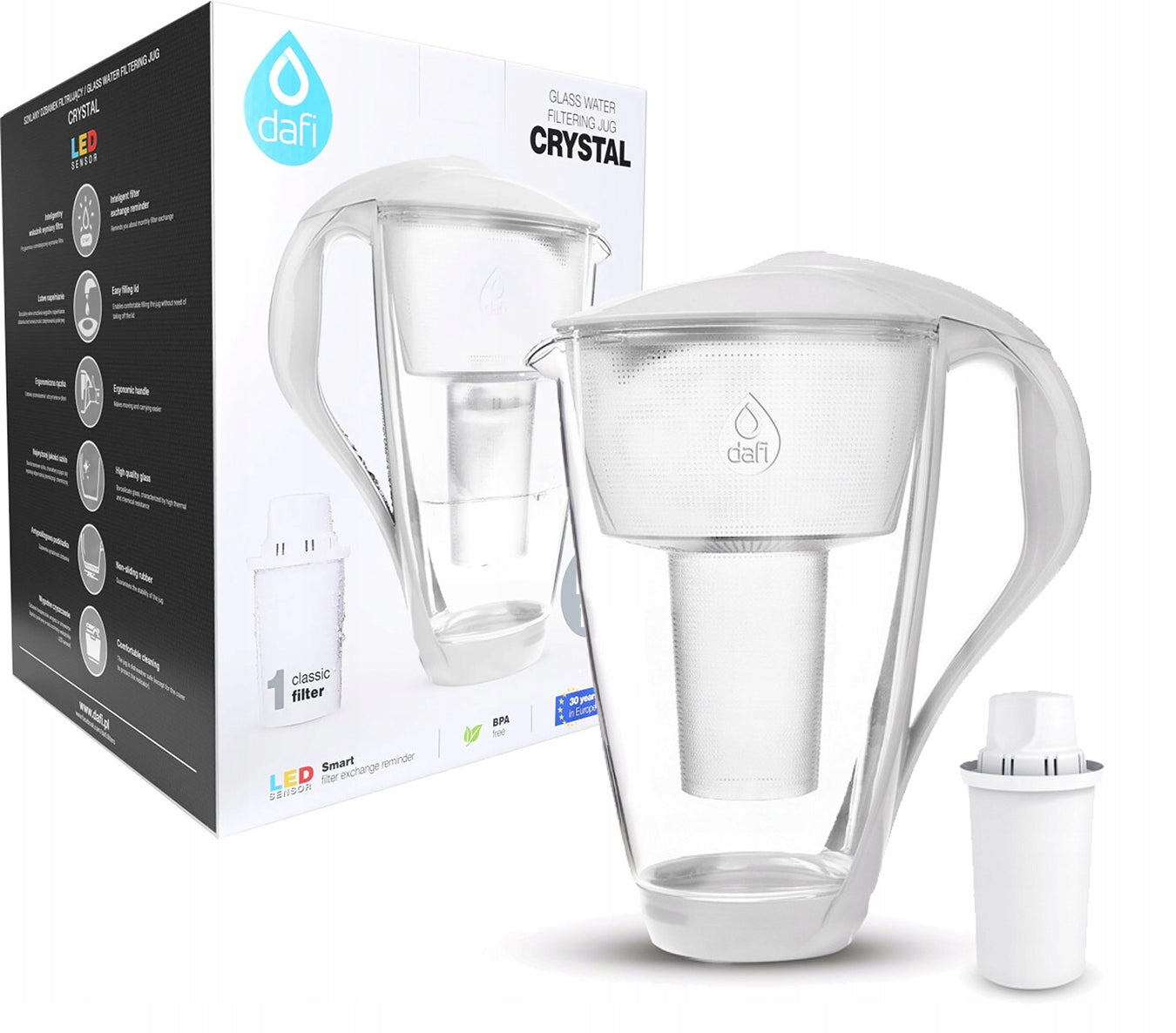 Glass filter jug Dafi Crystal LED white + 1 Classic filter