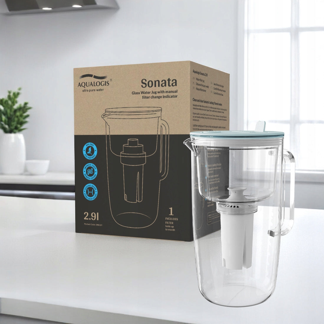 Glass filter jug Sonata 2.9L Blue + 3 UniX cartridges Manufacturer code SNULB3