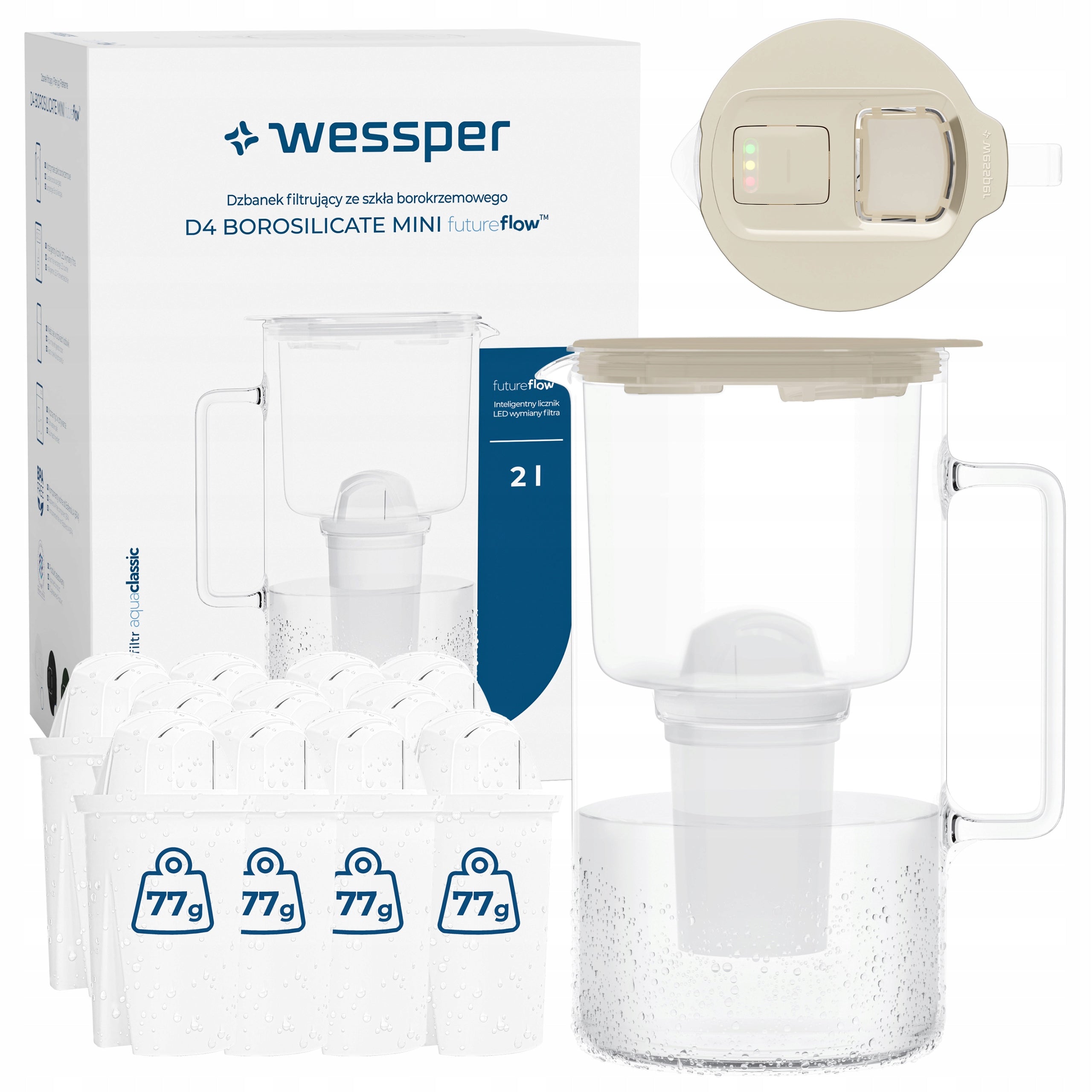 Glass filter jug Wessper D4 BOROSILICATE MINI 2l + 12x filter