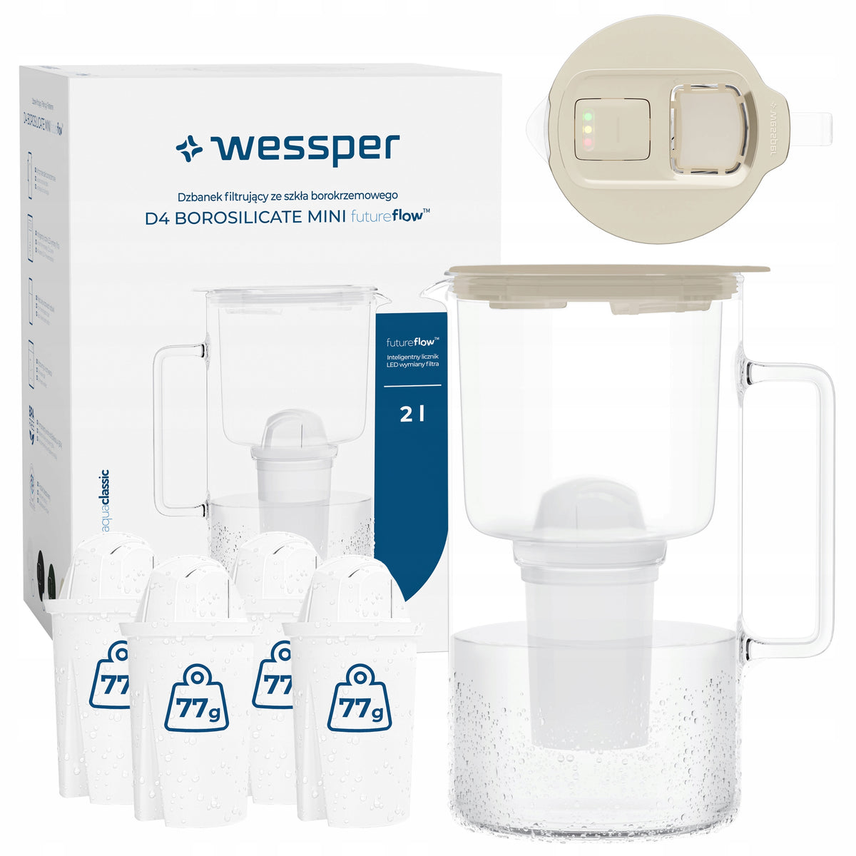 Glass filter jug Wessper D4 BOROSILICATE MINI FF 2l + 5x filter