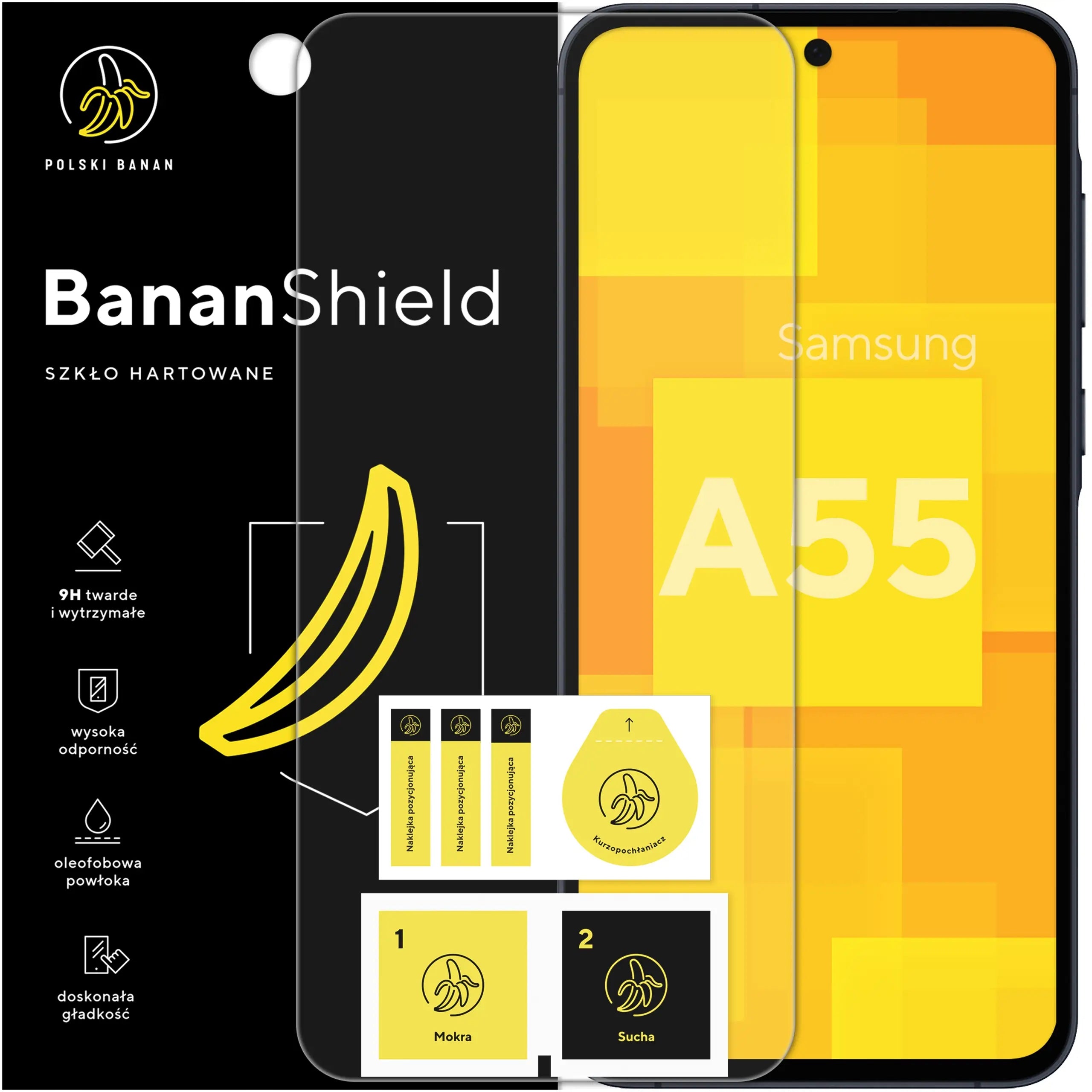 Glass for Samsung A55 5G Tempered 9H, Fast Protective BananShield