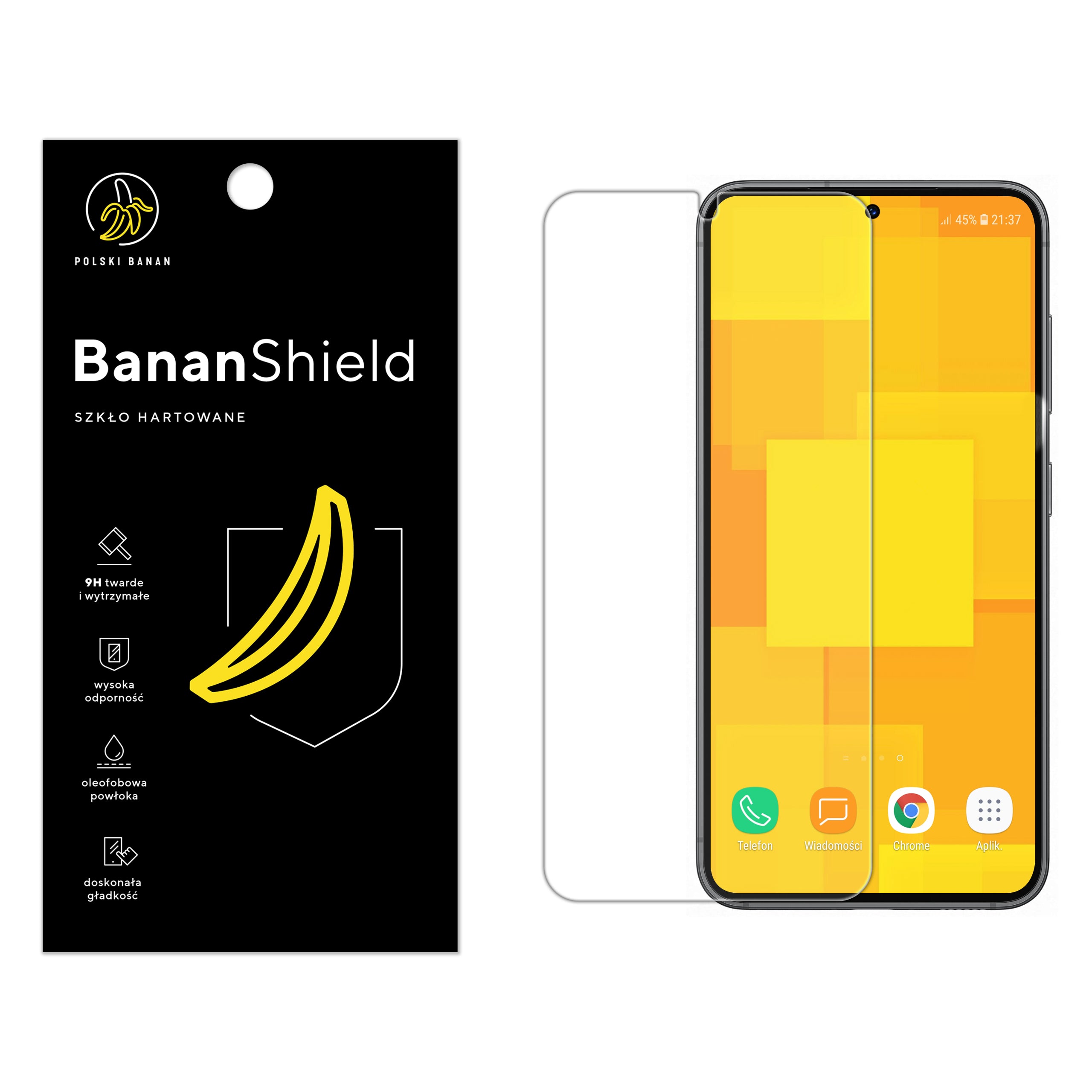 Glass for Samsung S23 tempered 9H, fast protective BananShield Packaging status original