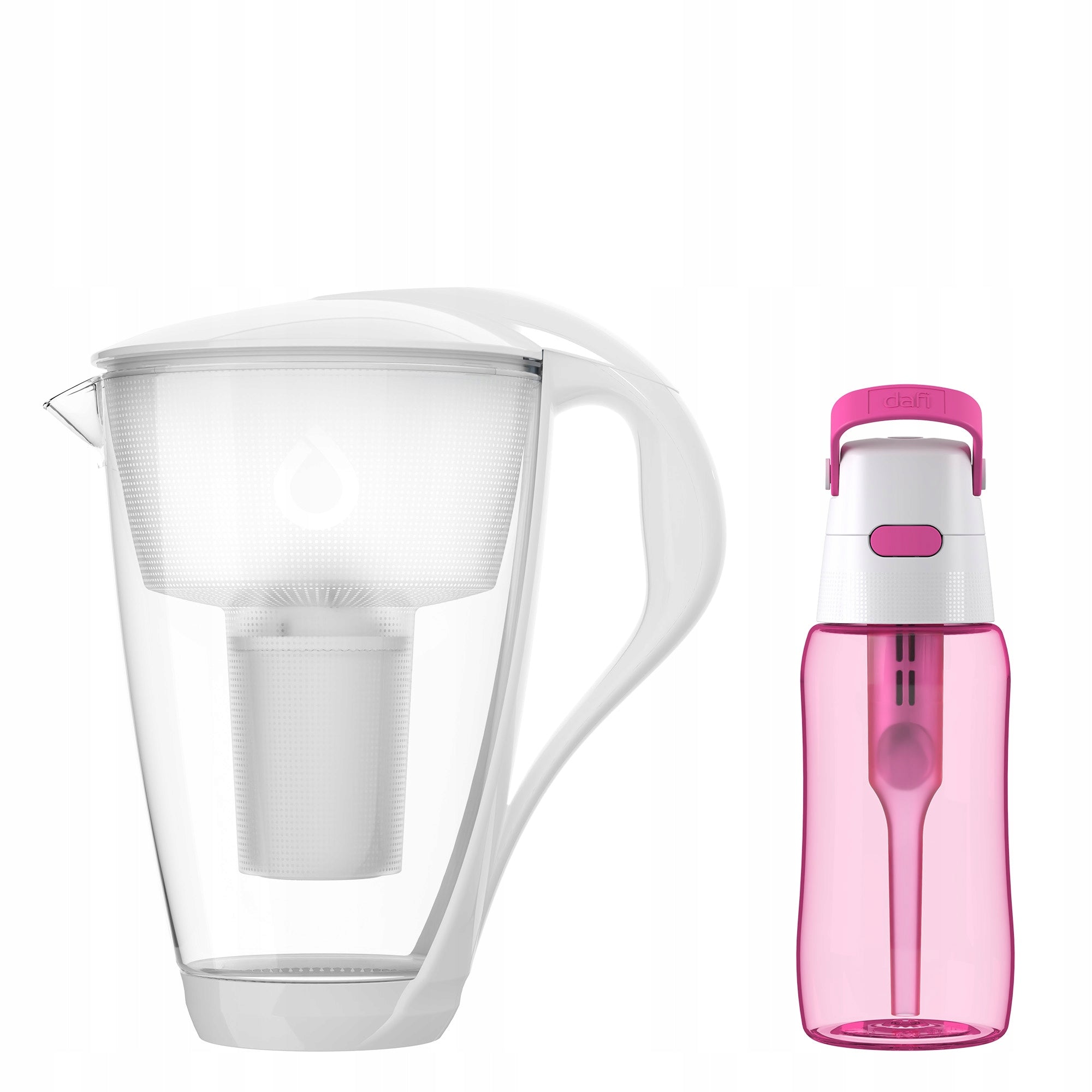 Glass jug Dafi White Classic cartridge + Solid Flamingo bottle 0,5