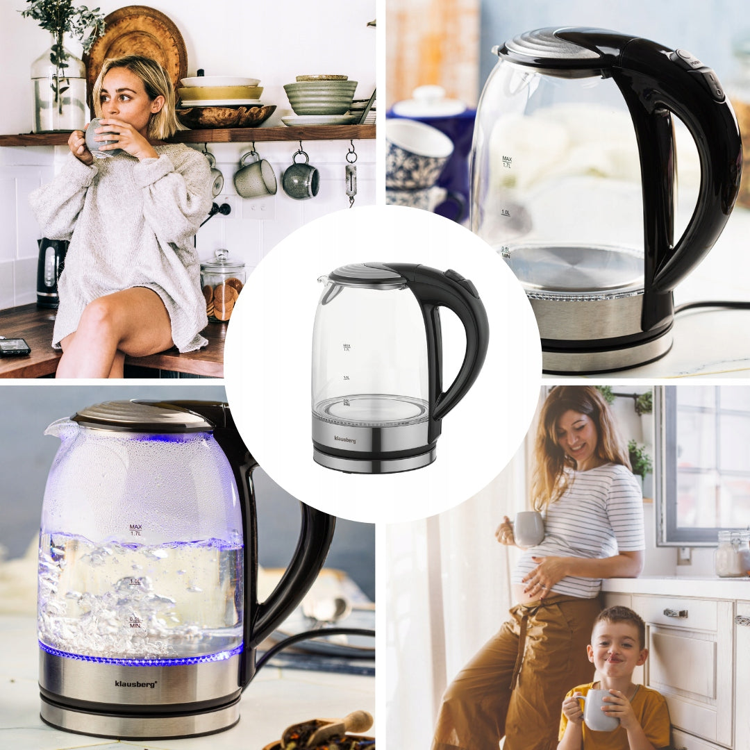 Glass kettle LED electric Klausberg KB-7886 1.7L 2200W inox filter Model KB-7886