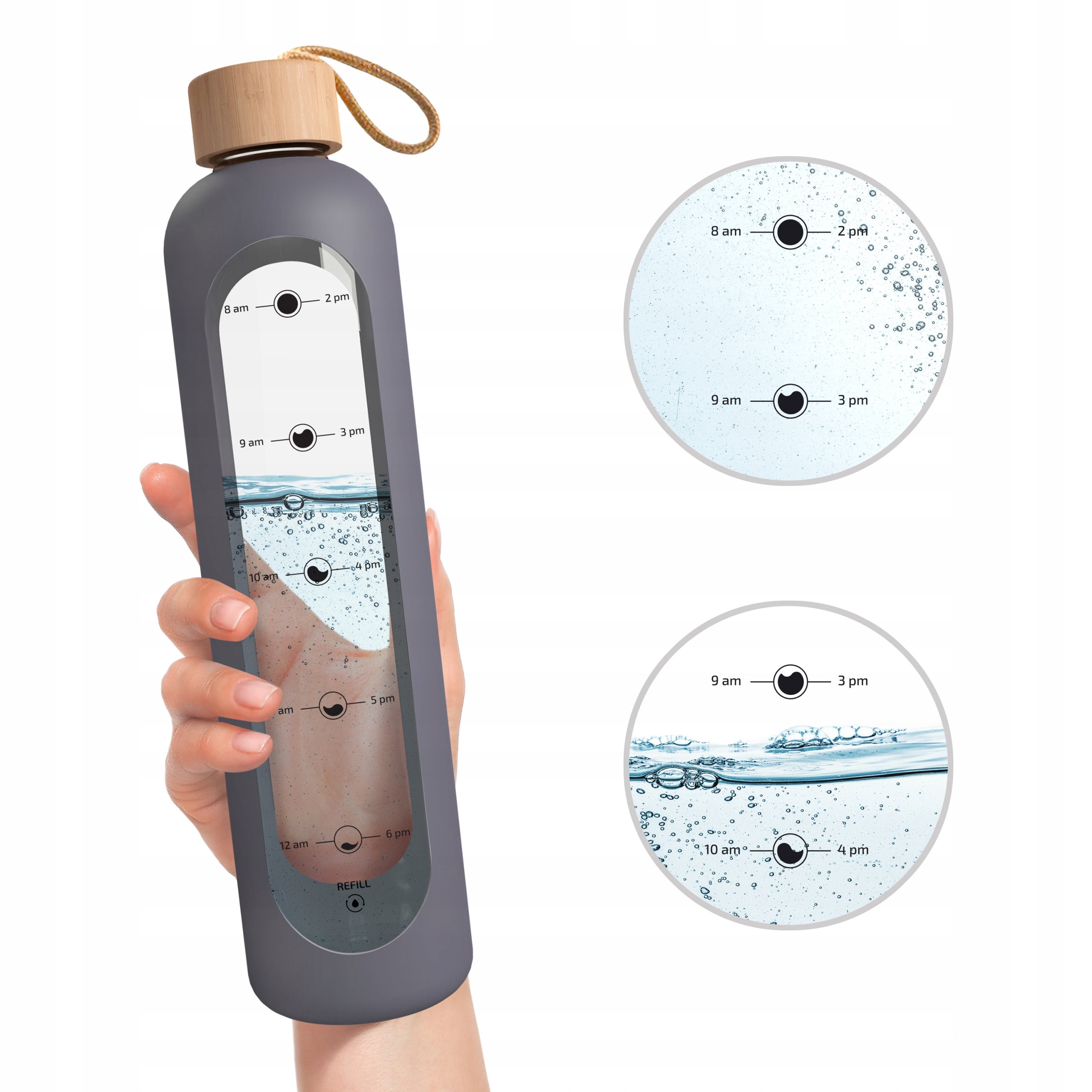 Glass water bottle motivational reusable sealed 1L AquaFloow Volume 1000 ml