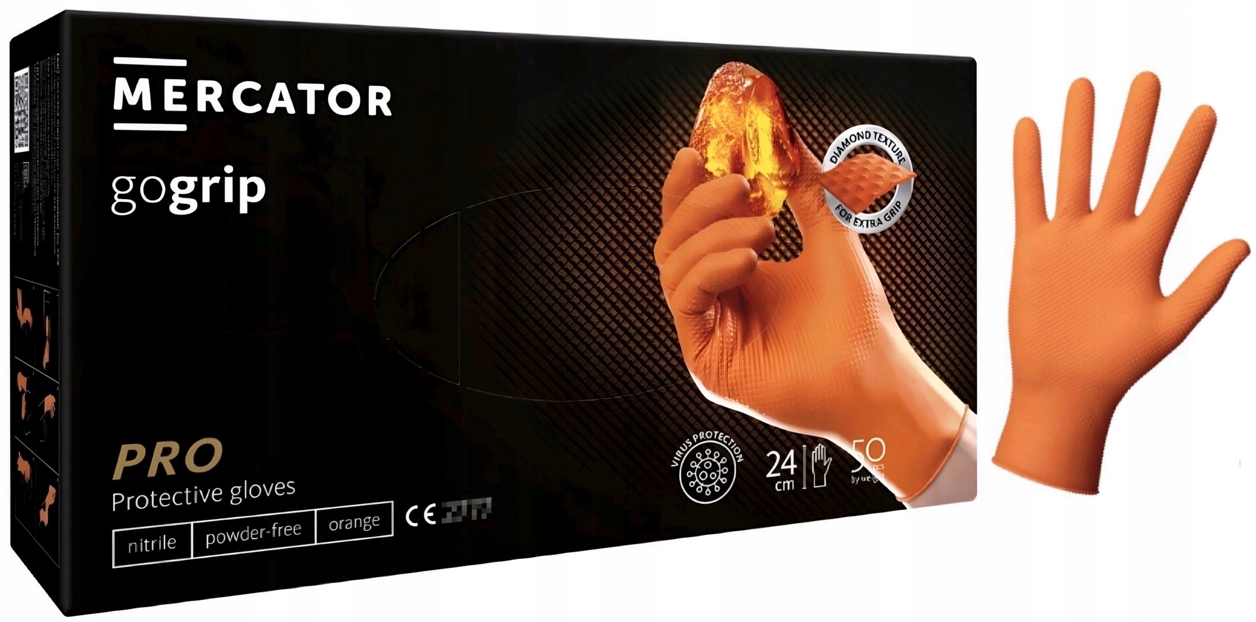 Gloves gloves NITRILE very strong GO GRIP ORANGE porous 50 pcs Packaging status original
