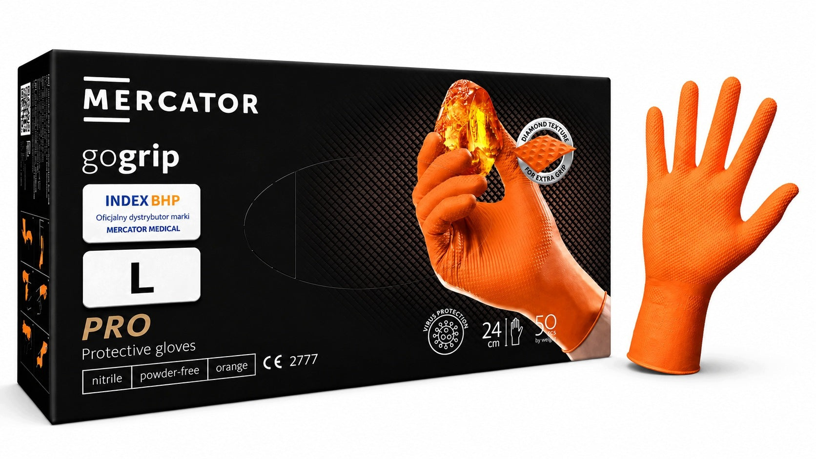 Gloves gloves NITRILE very strong GO GRIP ORANGE porous 50 pcs