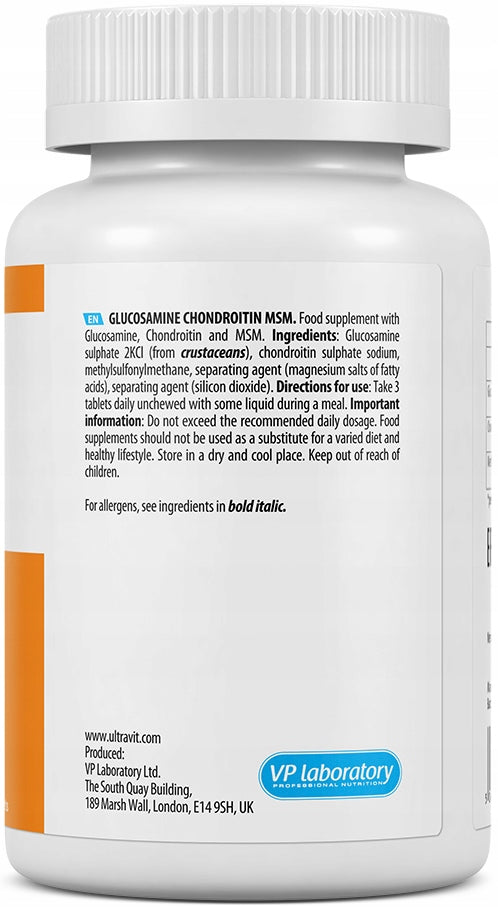 Glucosamine Chondroitin MSM UltraVit 90 Tablets 30 Servings Joint Support Manufacturer code 5060730361067