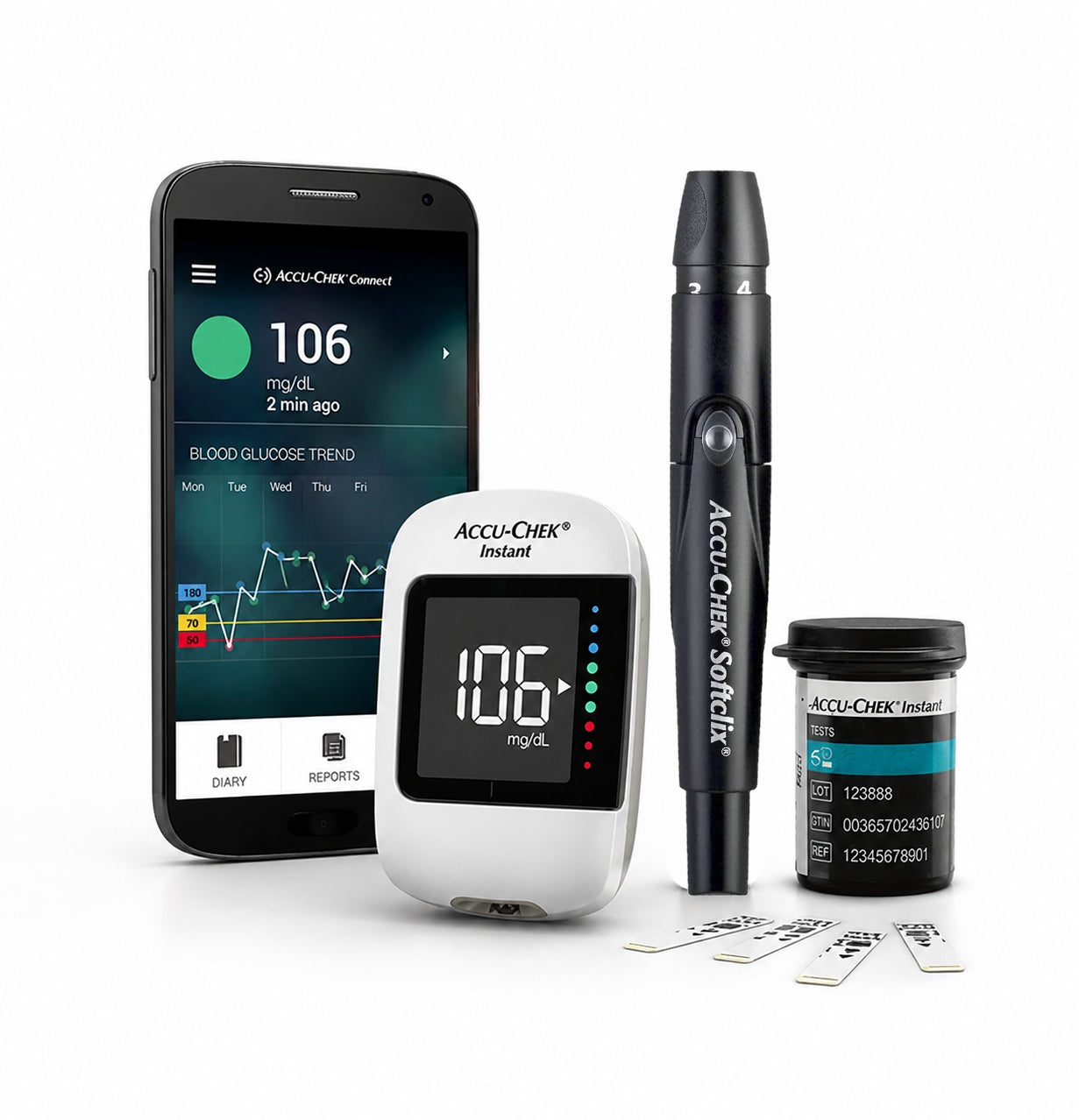 Glucose Meter Accu-Chek Instant mgdL NEW Glucose Strips + lancet