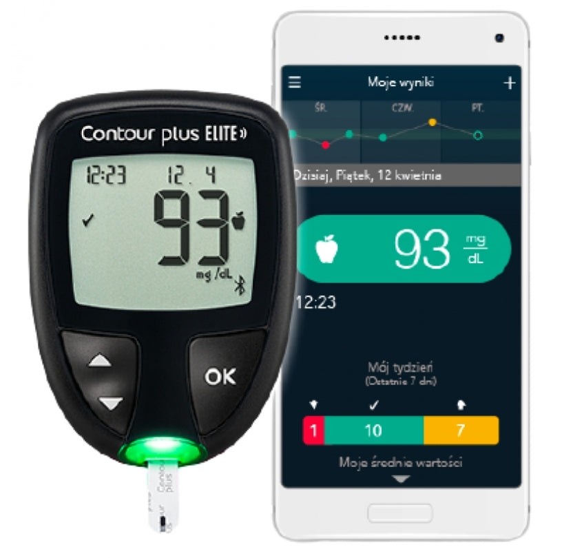 Glucose Meter Contour Plus ELITE 5 strips 5 lancets SET warranty 2 years PL