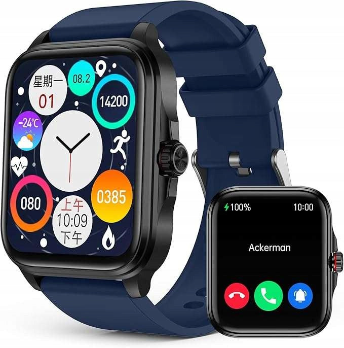 Glucose Meter Sports Watch Men's Smartwatch 1.91'' AMOLED Navy Blue Strap
