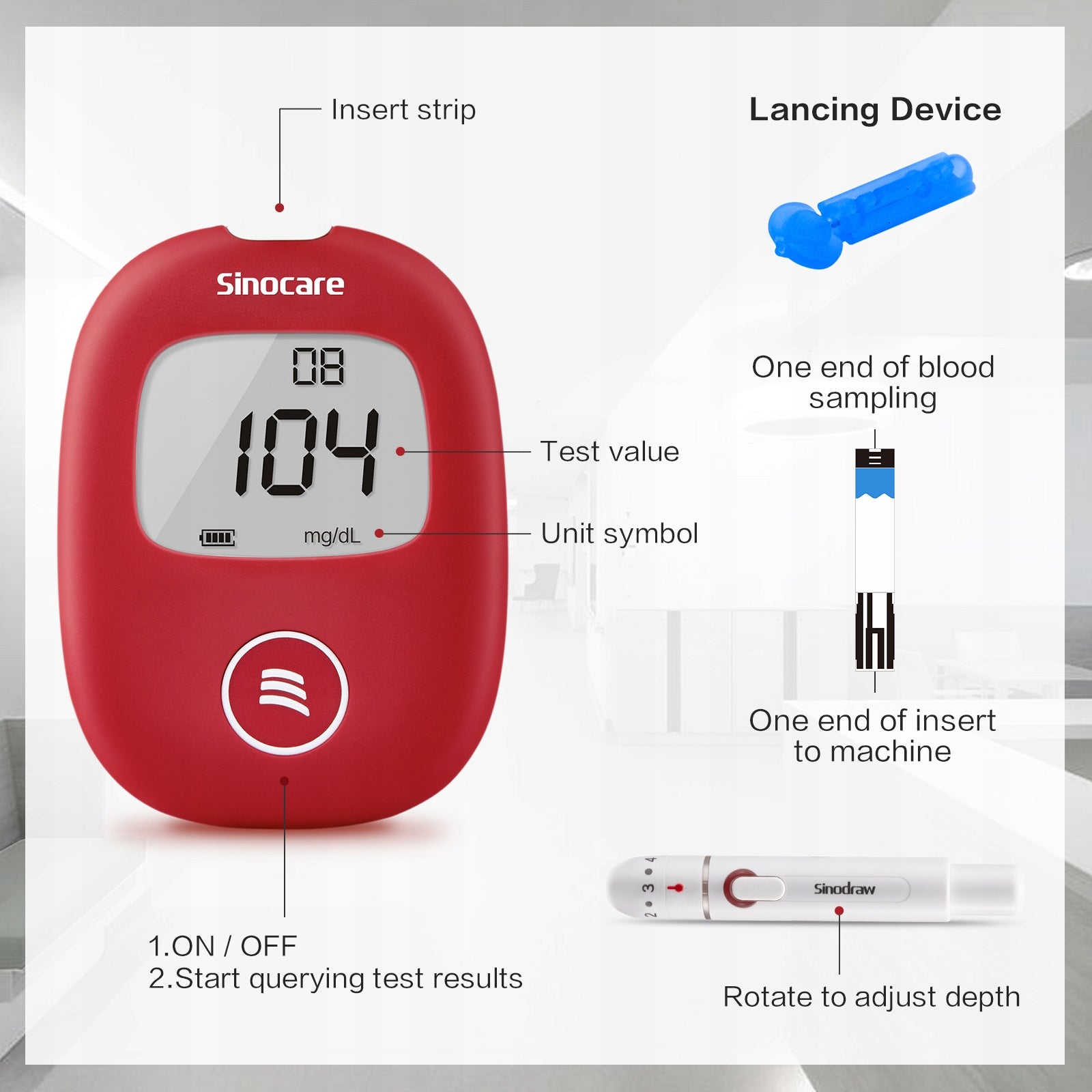 Glukometr Sinocare SAFE AQ SMART w mg/dl z 25 paskami i 25 lancetami Medical device yes