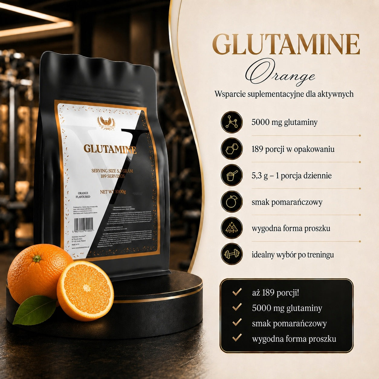 Glutamine 1000g Glutamine 1kg Orange Intestinal Regeneration Victorious Packaging status original
