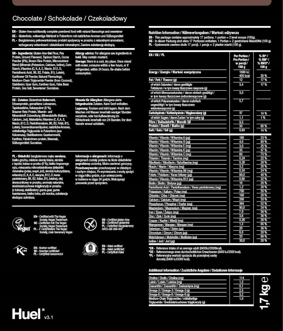 Gluten-free Huel Gluten-free - chocolate + scoop - 17 meals Expiration date at least six months from the date of purchase