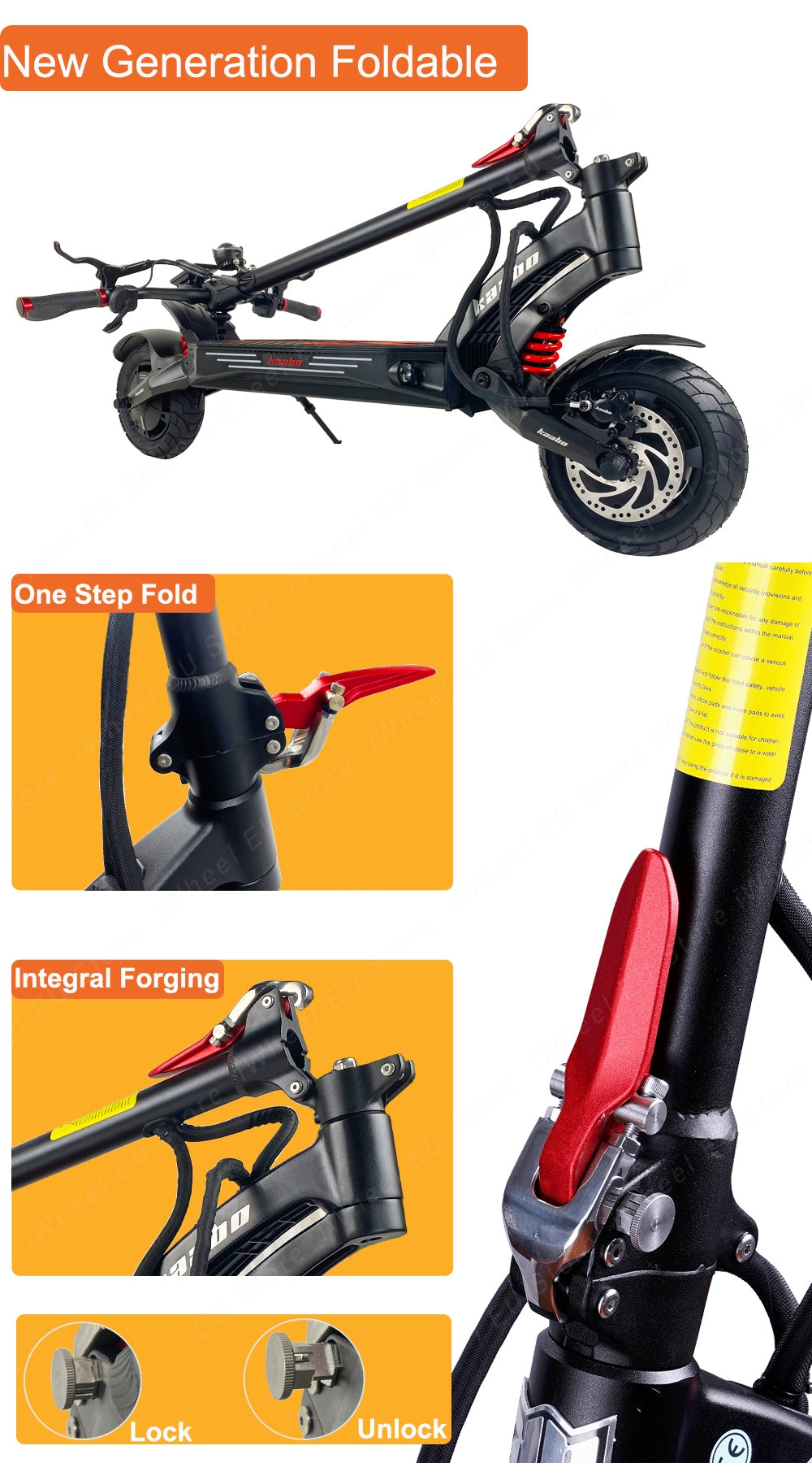 Gold Kaabo Mantis King GT 60V 24Ah Electric Scooters 1100W*2 Dual Motor Weight 33 kg