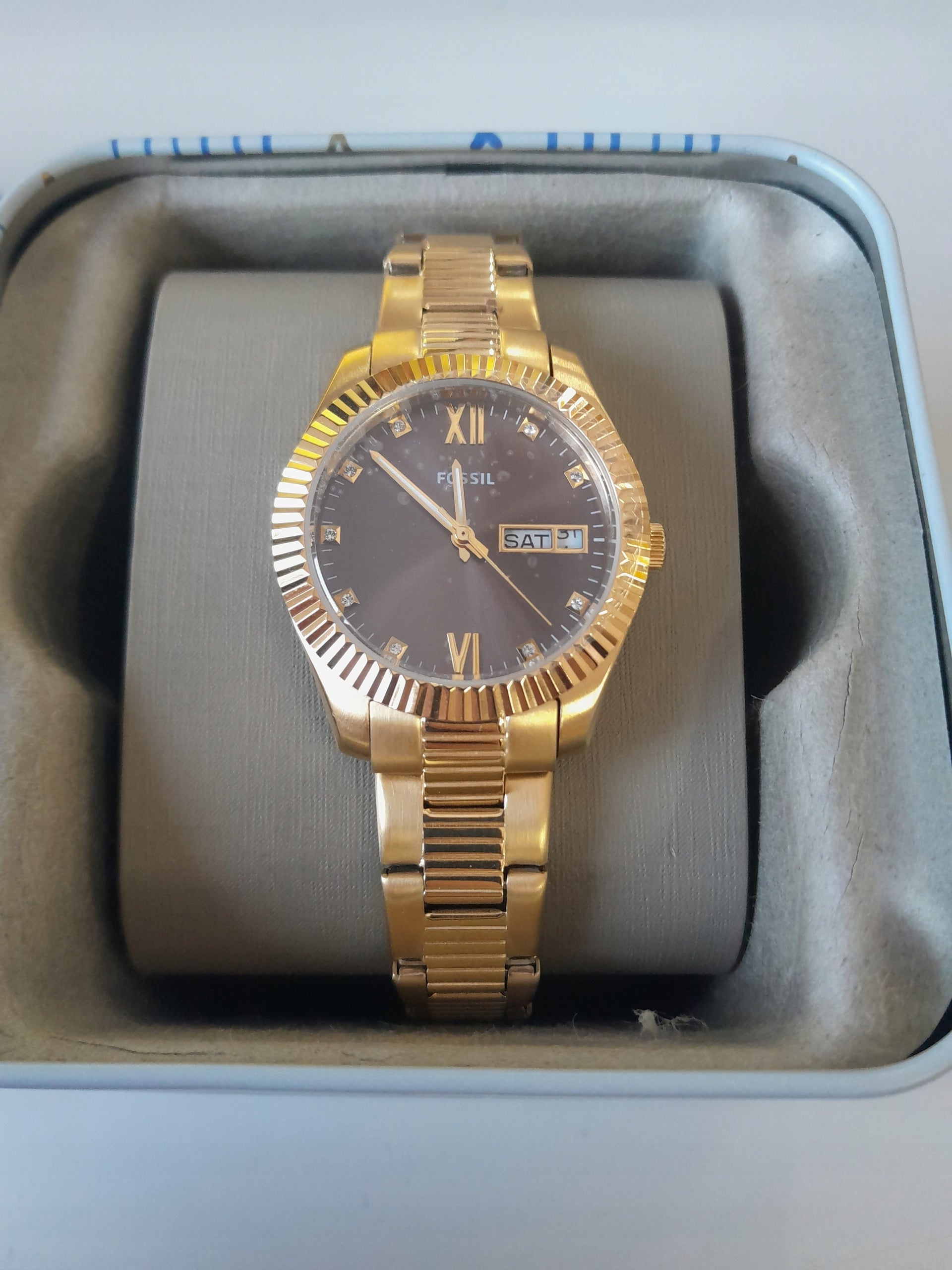 Gold watch with black dial fossil ES5206 fossil Scarlete Day-Date
