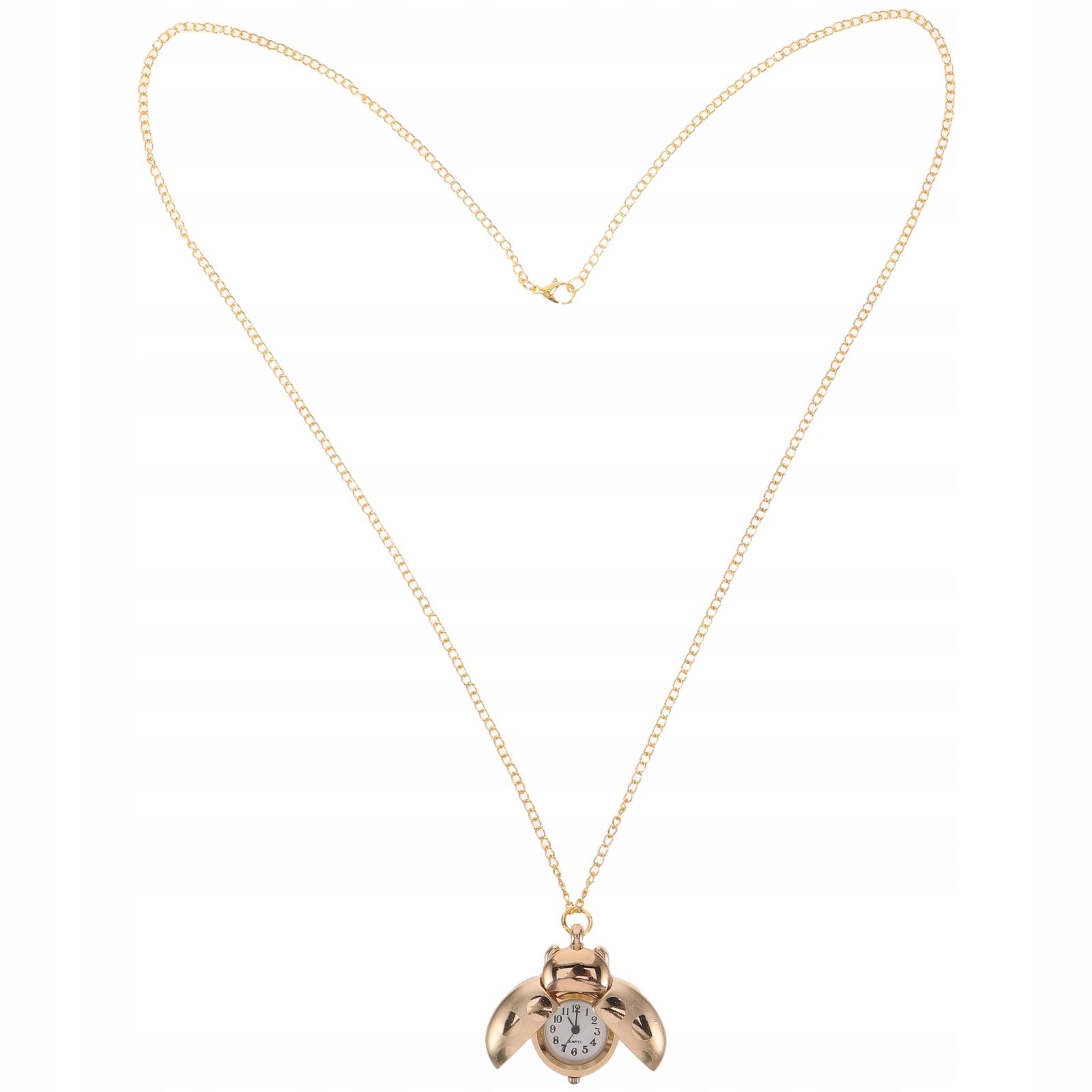 Golden Ladybug Pocket Watch Necklace with Arabic Numerals Quartz Pendant