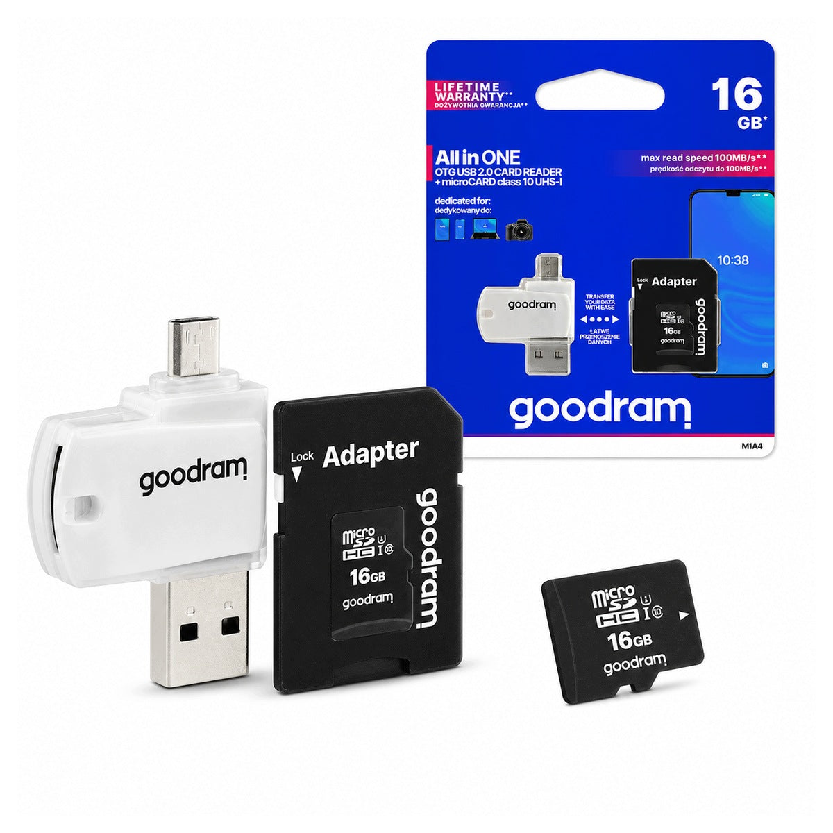 GoodRam memory card 16GB microSDHC class 10 UHS-I + adapter + card reader