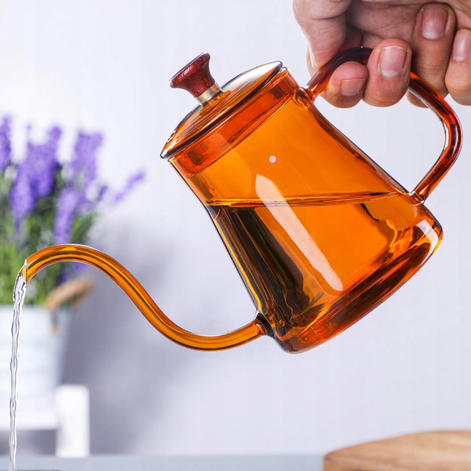 Gooseneck Glass Tea Pour Over Kettle Coffee Dripper with Lid amber 600ml Brand no brand