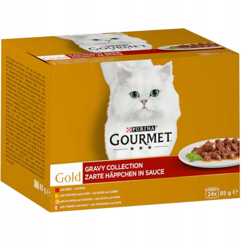 Gourmet Gold Cat Food Pouches, Chunks in Sauce, Mixed Flavors, 24 x 85g Packaging status original