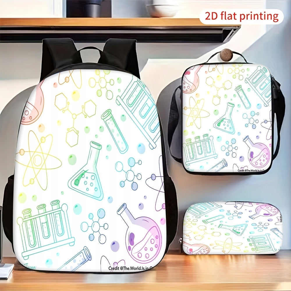 Gradient Chemistry Lab Equipment Pattern Backpack Set Crossbody Bag