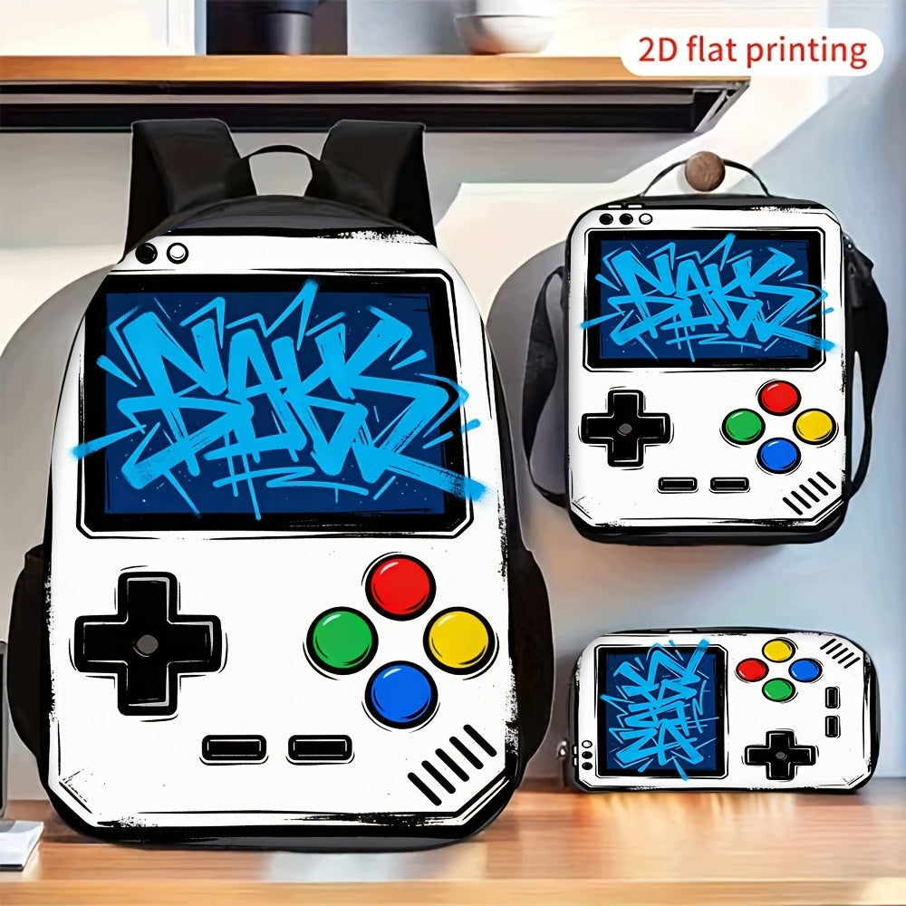 Graffiti Game Console Print 3-Piece Backpack Set with Lunch Bag and Pencil Case