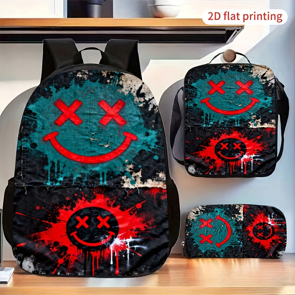Graffiti Splatter X Eye Smiley Face 3-Piece Backpack Set