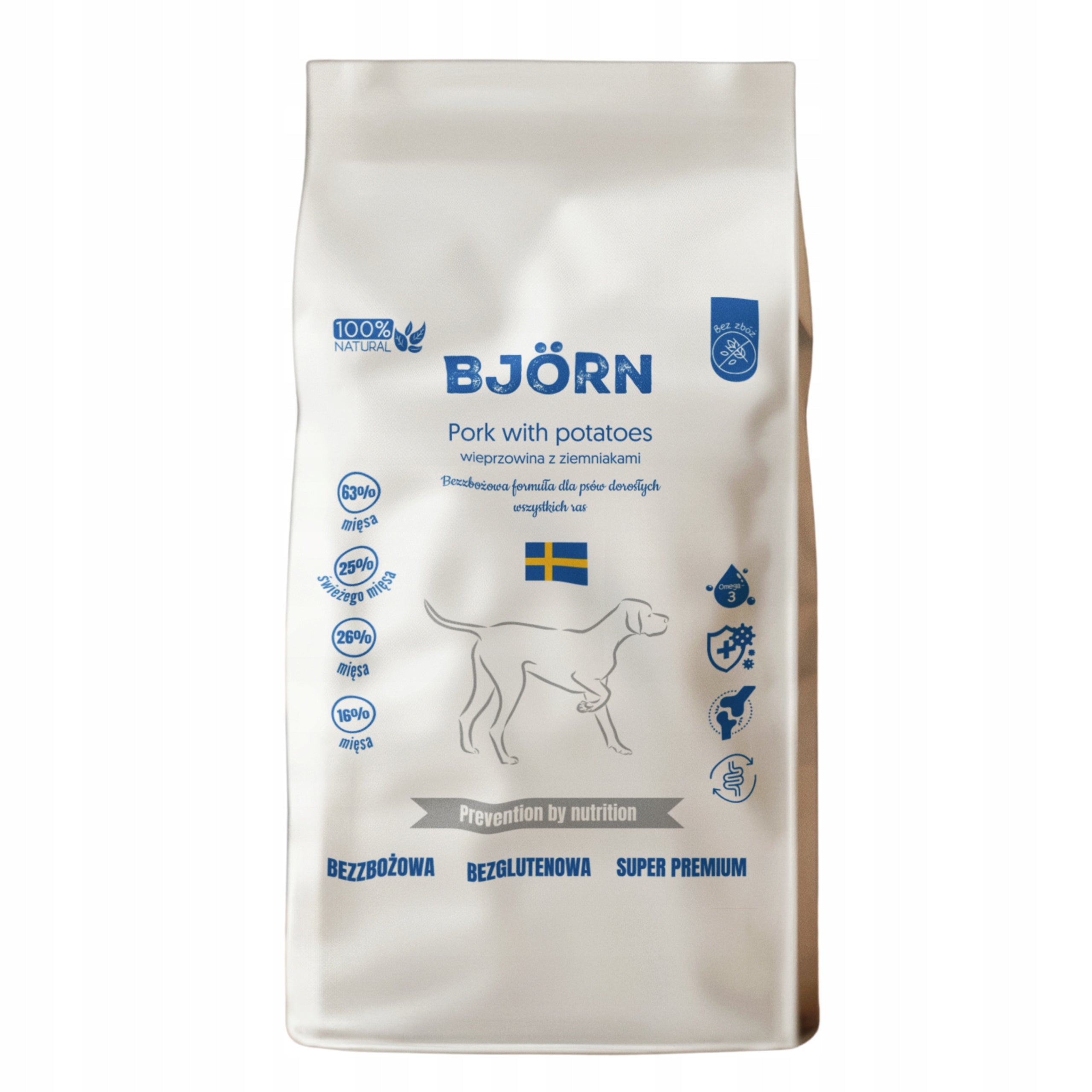 Grain-Free Dry Dog Food Pork with Potatoes 65% Meat 10kg BJÖRN Packaging status original