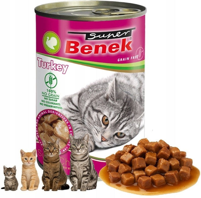 Grain Free Wet Food with Turkey in Sauce 415g SUPER BENEK Cat Can